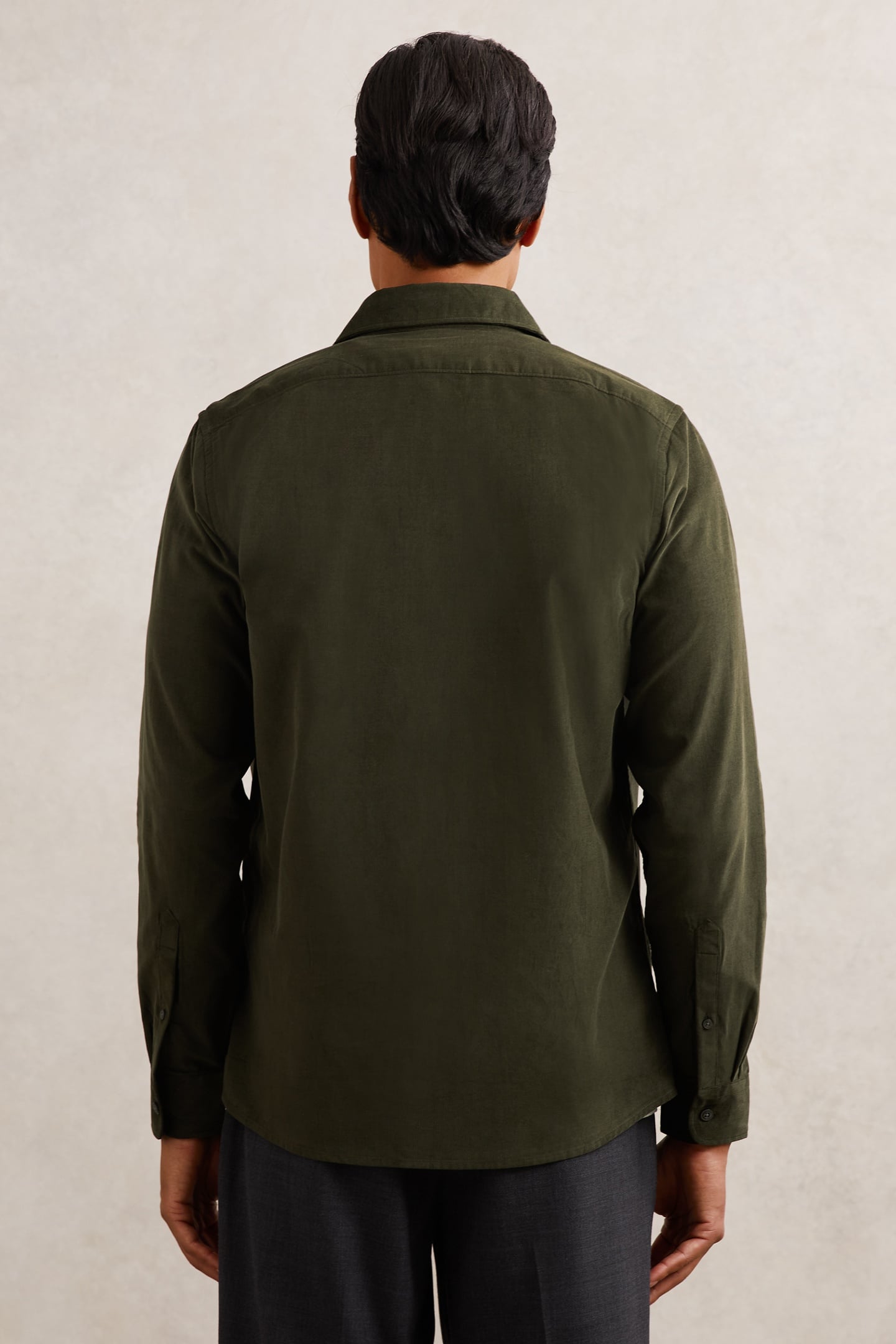 LS FINE CORD CUTAWAY COLLAR SHIRT DARK GREEN 3