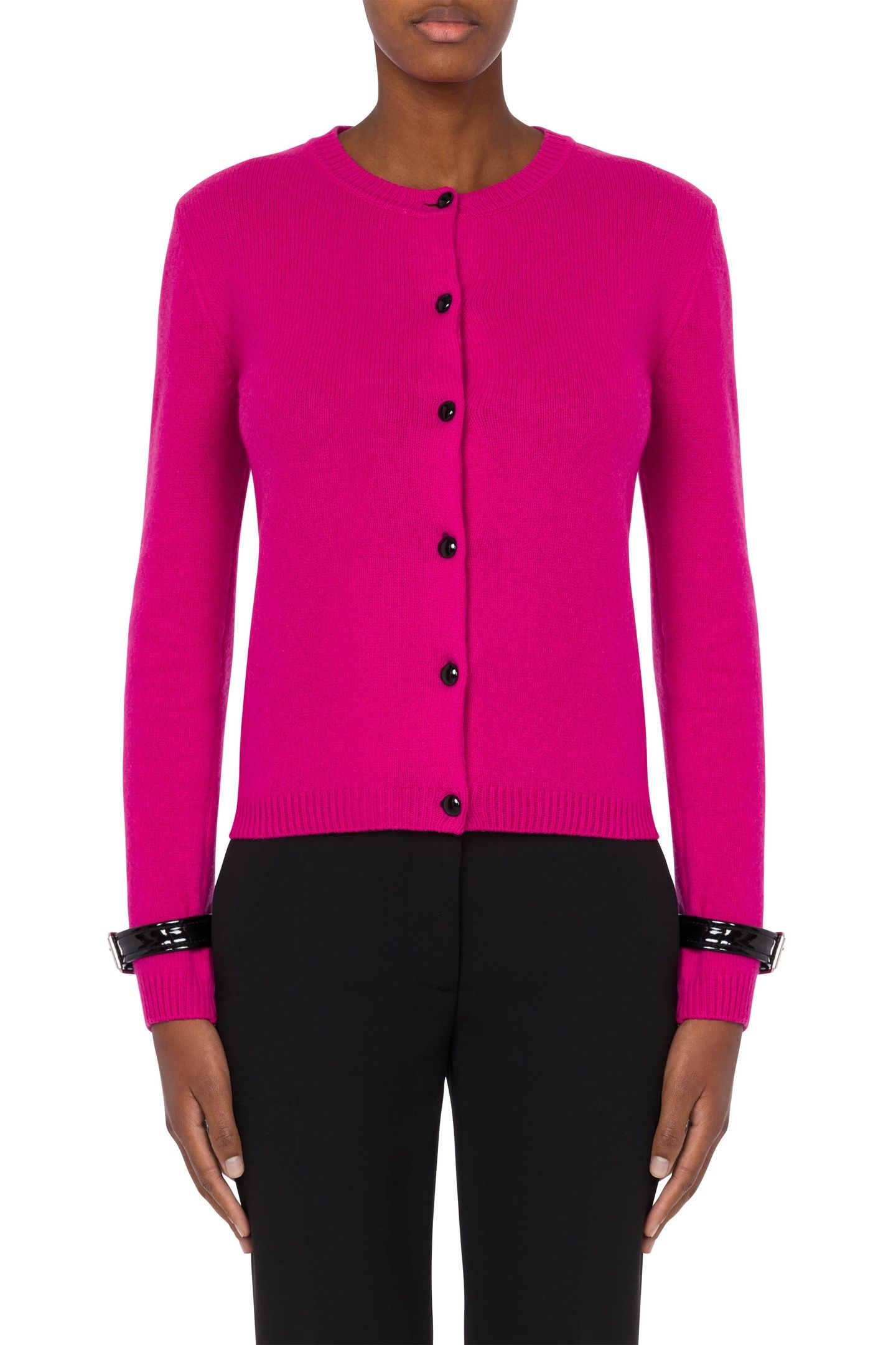 BONDAGE BUCKLE RECYCLED CASHMERE CARDIGAN FUCSIA 1