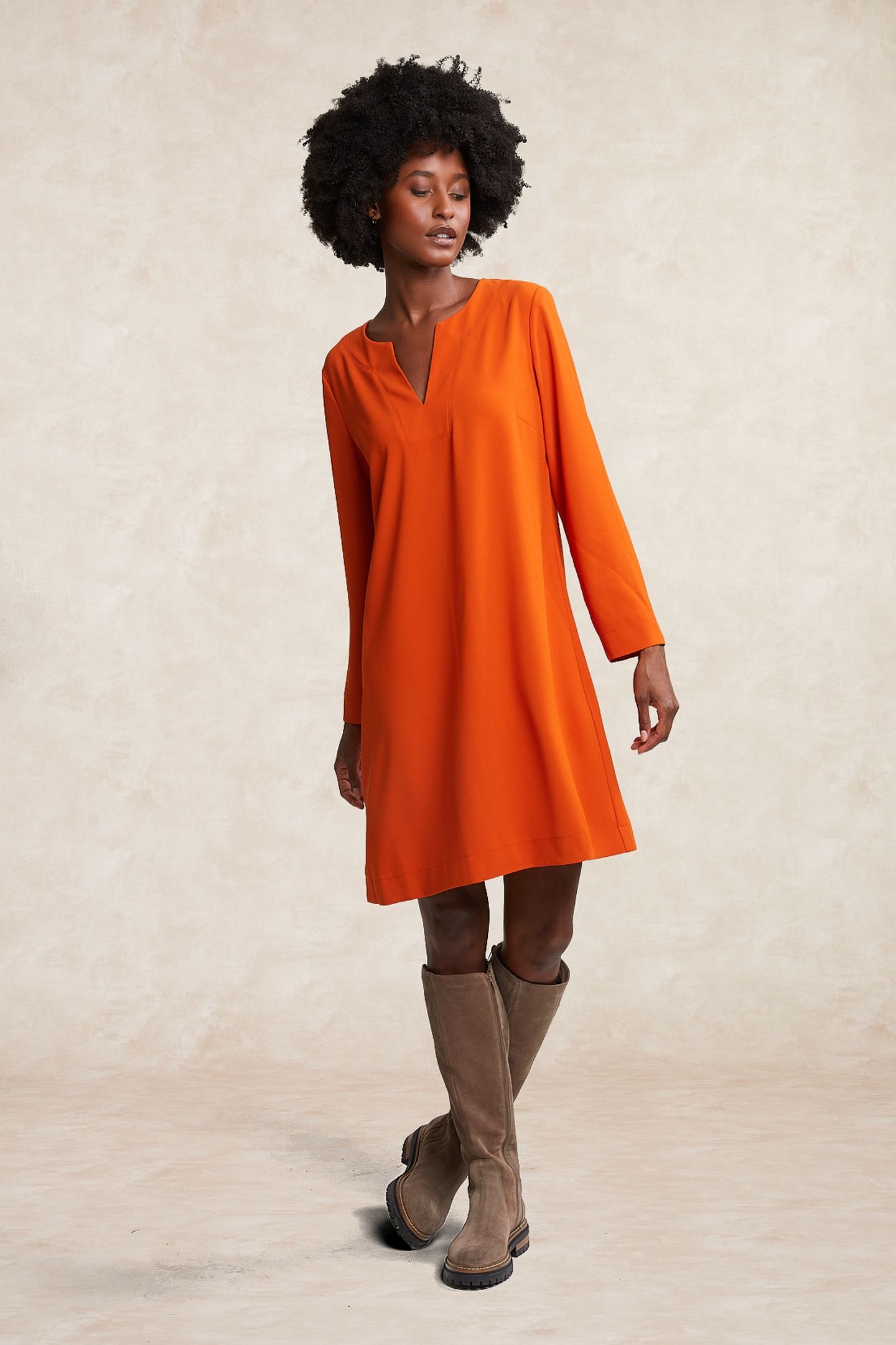 ORANGE V-NECK DRESS LONG SLEEVES ORANGE 1