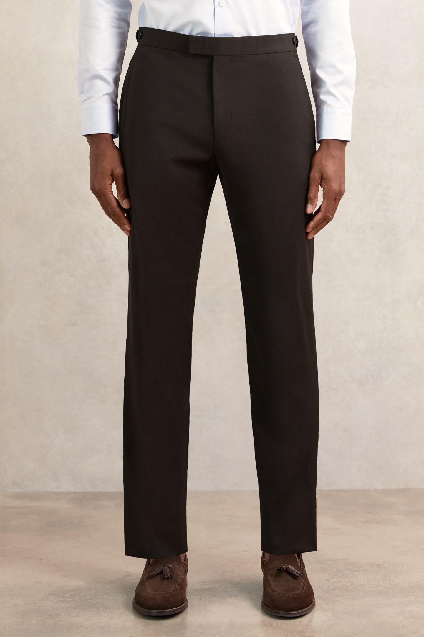 PLAIN WOOL MIXER TROUSER CHOCOLATE BROWN 1