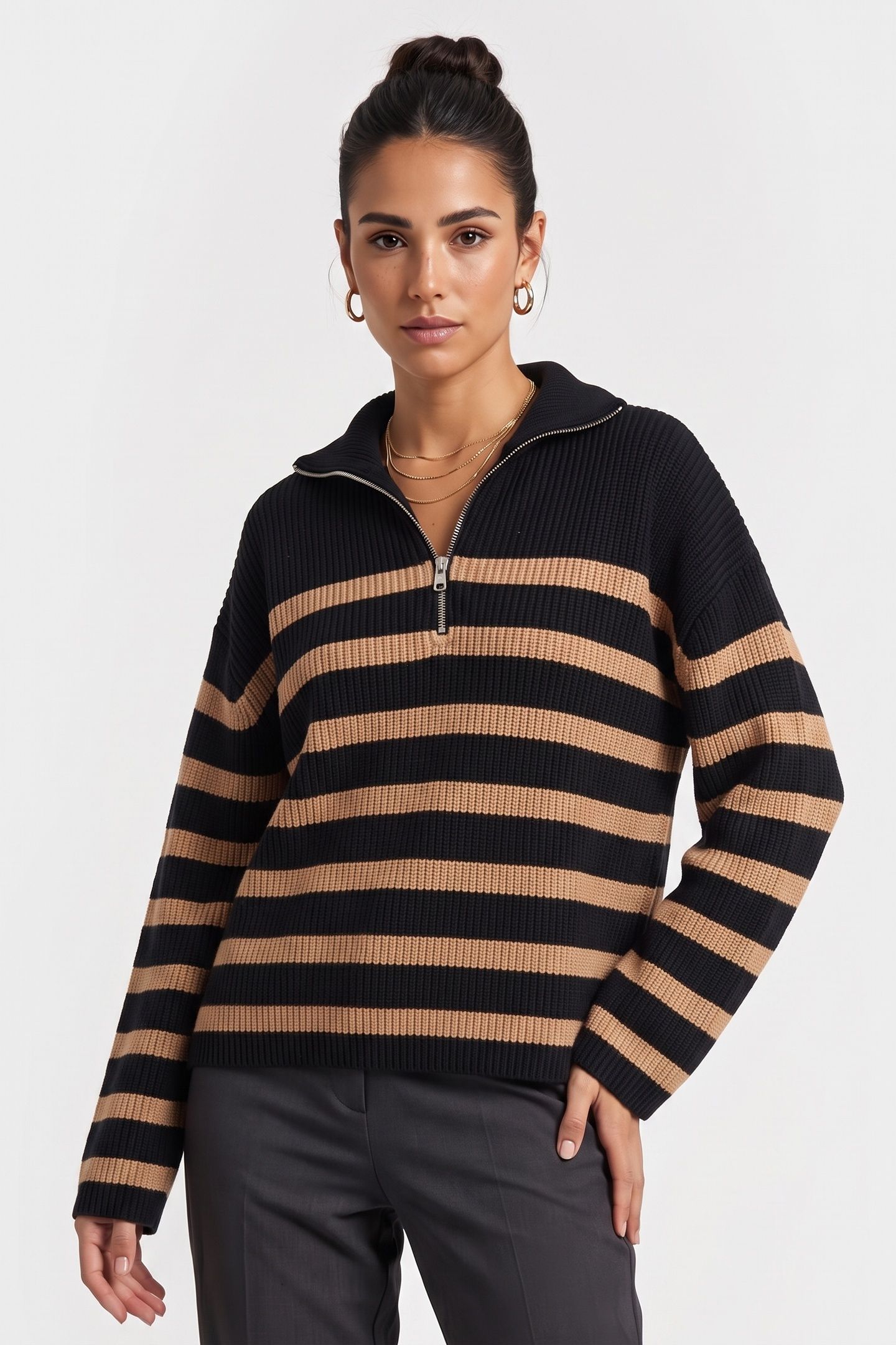 S2 JANINE ZIP SWEATER BEIGE 1