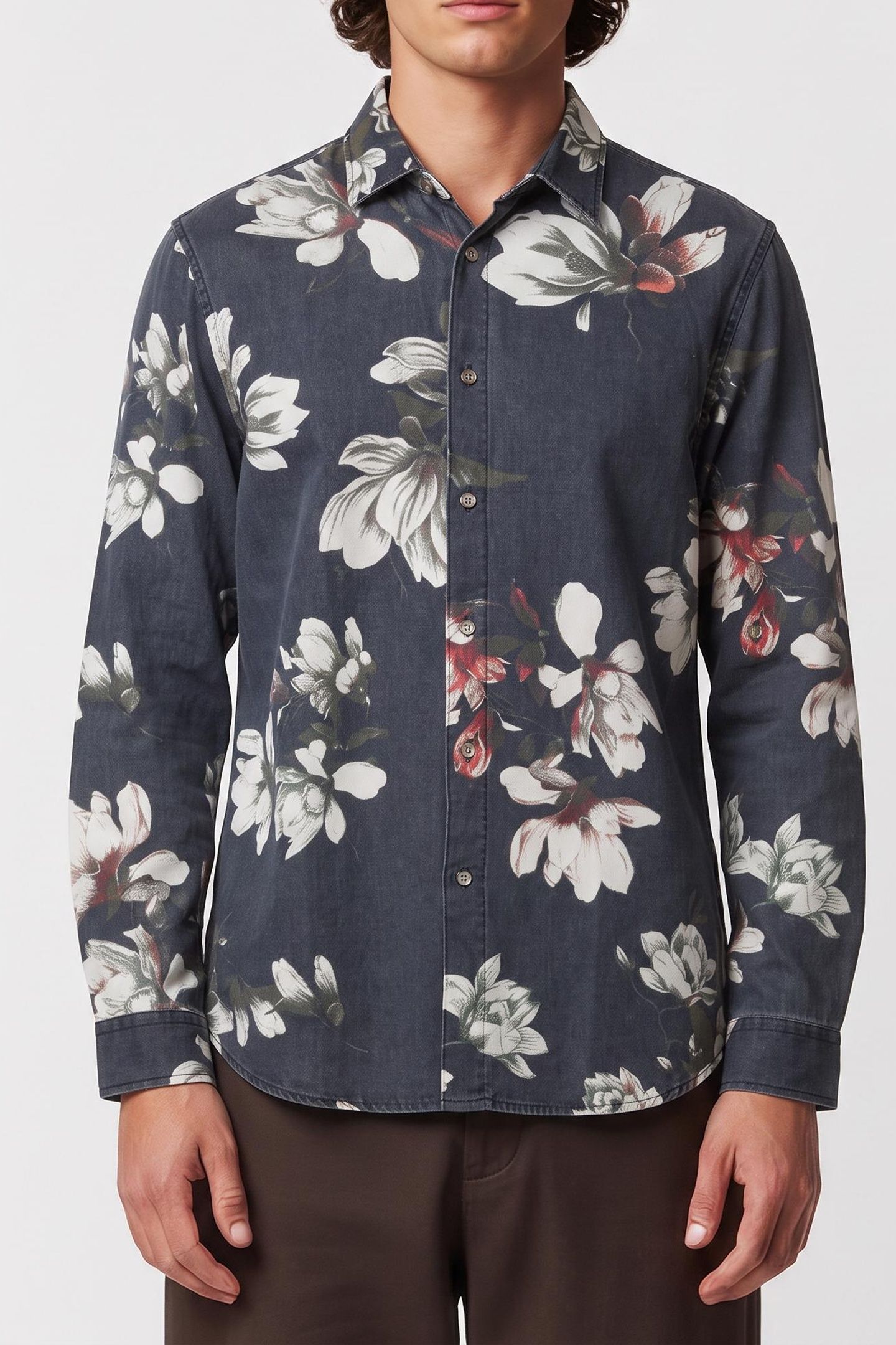 FLORAL PRINT COTTON NAVY FLOWER AOP 1