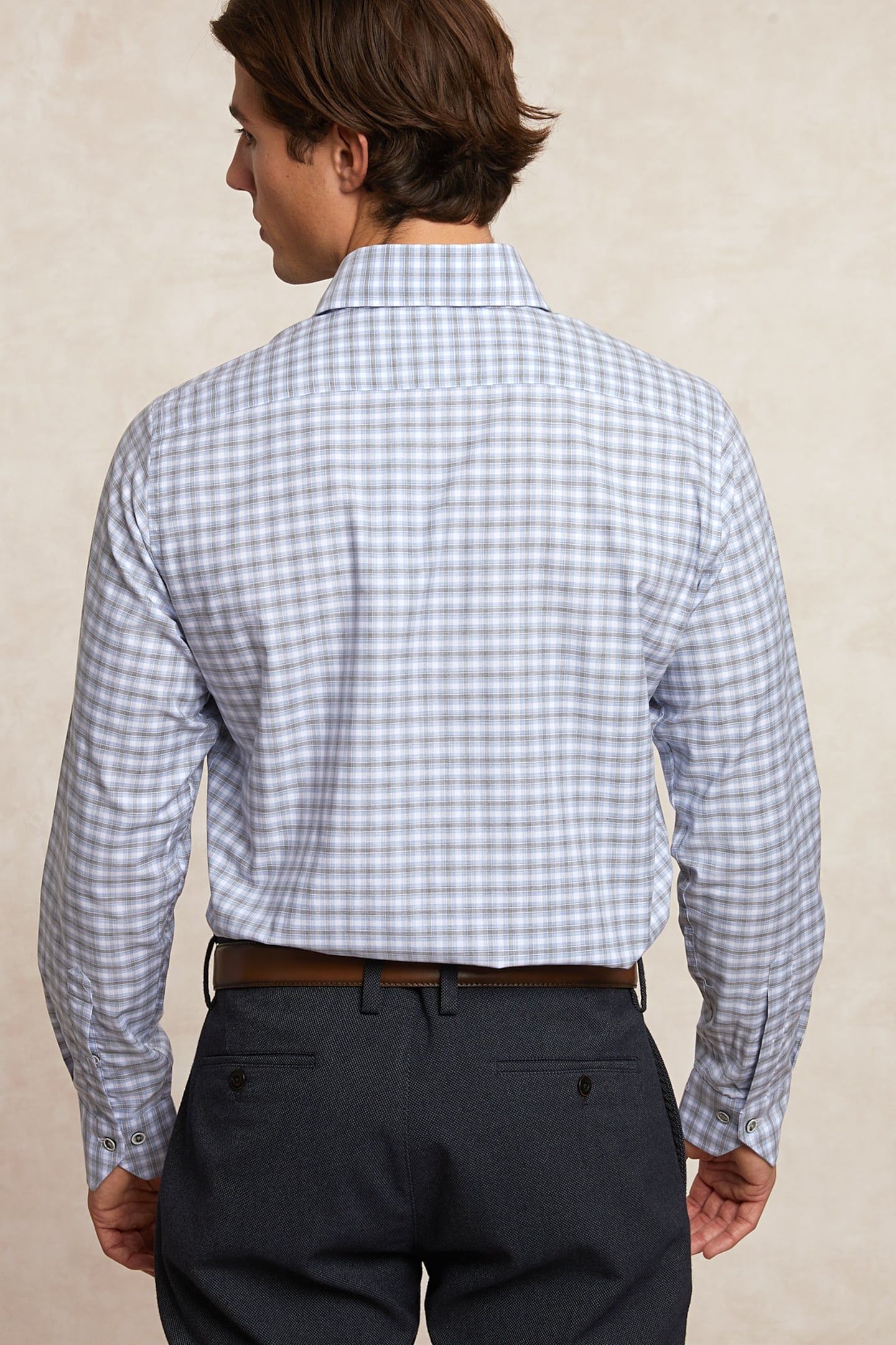 CUSTOM FIT CHECKED SHIRT BLUE/GREY 2