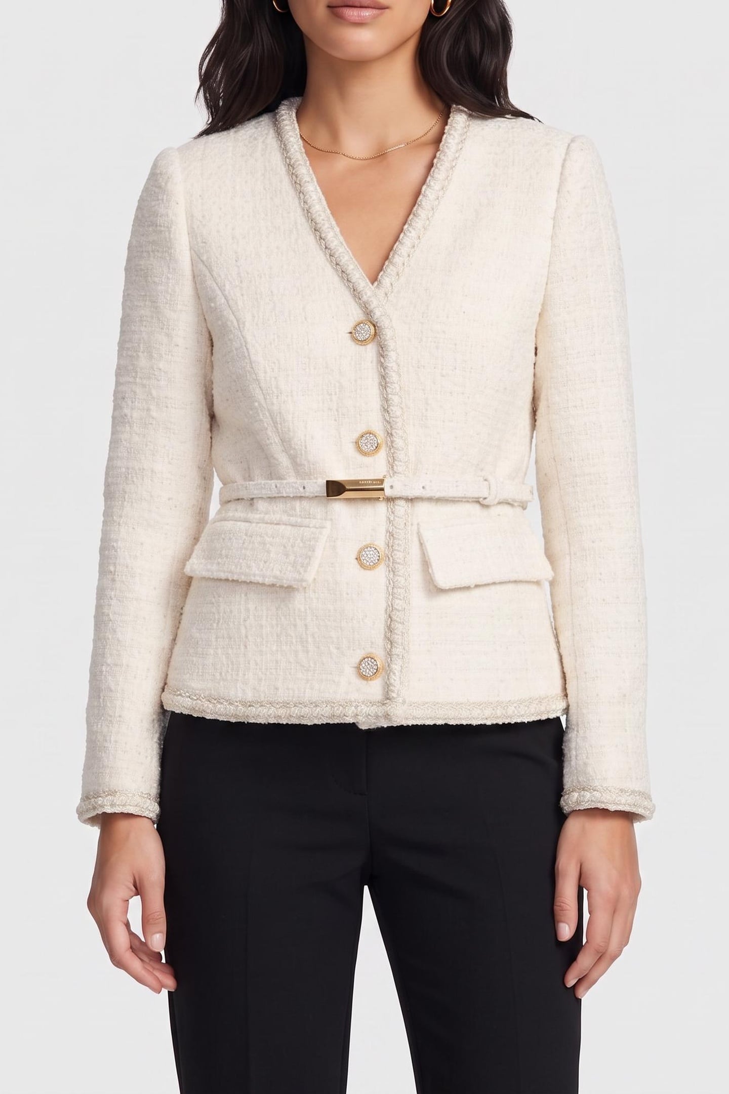 SUE BELTED BLAZER MACADAMIA MULTI 1