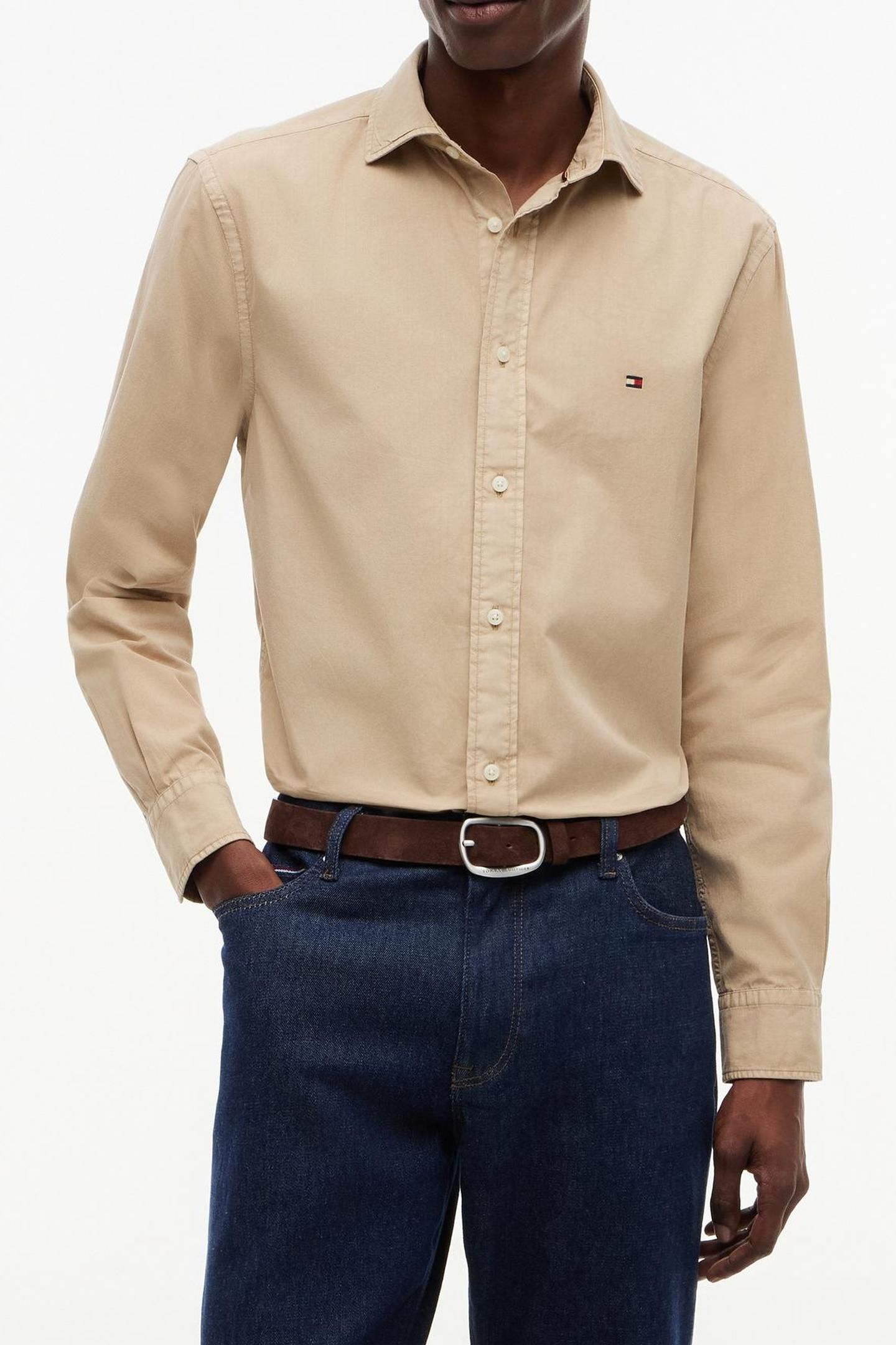 REGULAR FIT WASHED POPLIN SHIRT SANDALWOOD 1