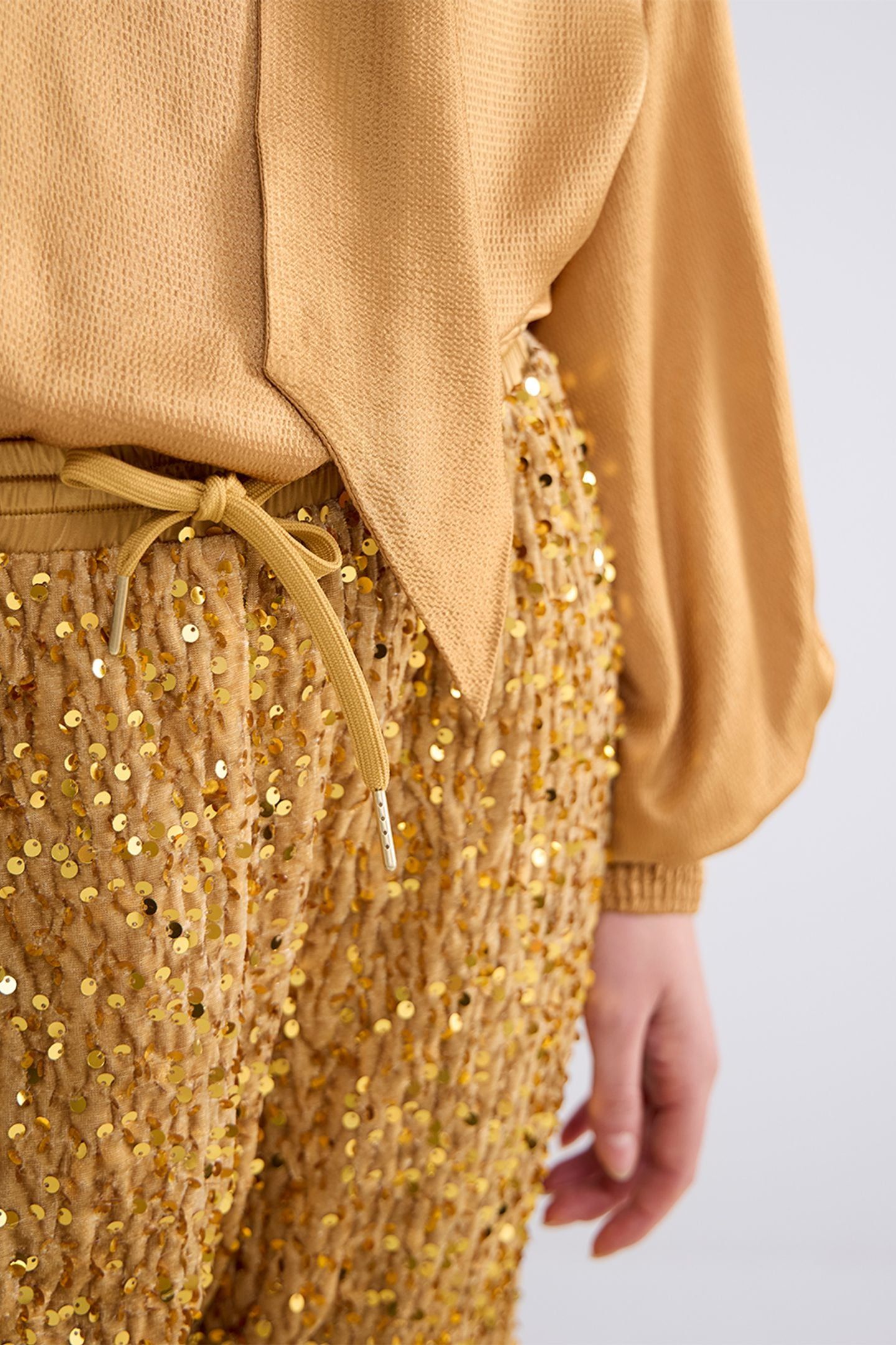 PANTS SEQUINS VELOURS CAMEL BROWN 4