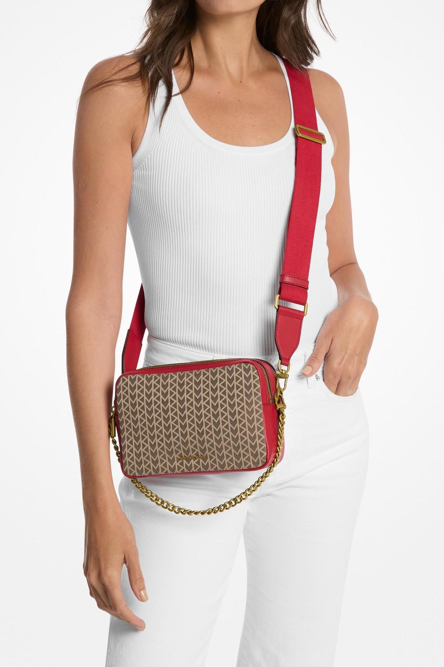 MEDIUM DOUBLE ZIP CHAIN CAMERA CROSSBODY CRIMSN MULTI 2