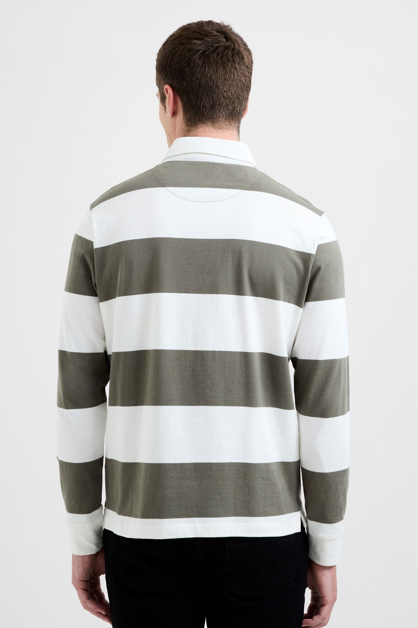STRIPE RUGBY POLO LS ECRU/MOSS GREEN 2