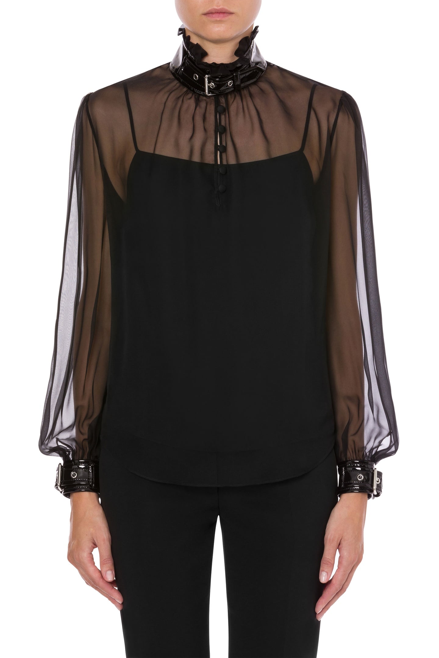 CHIFFON BONDAGE BUCKLE BLOUSE BLACK 1