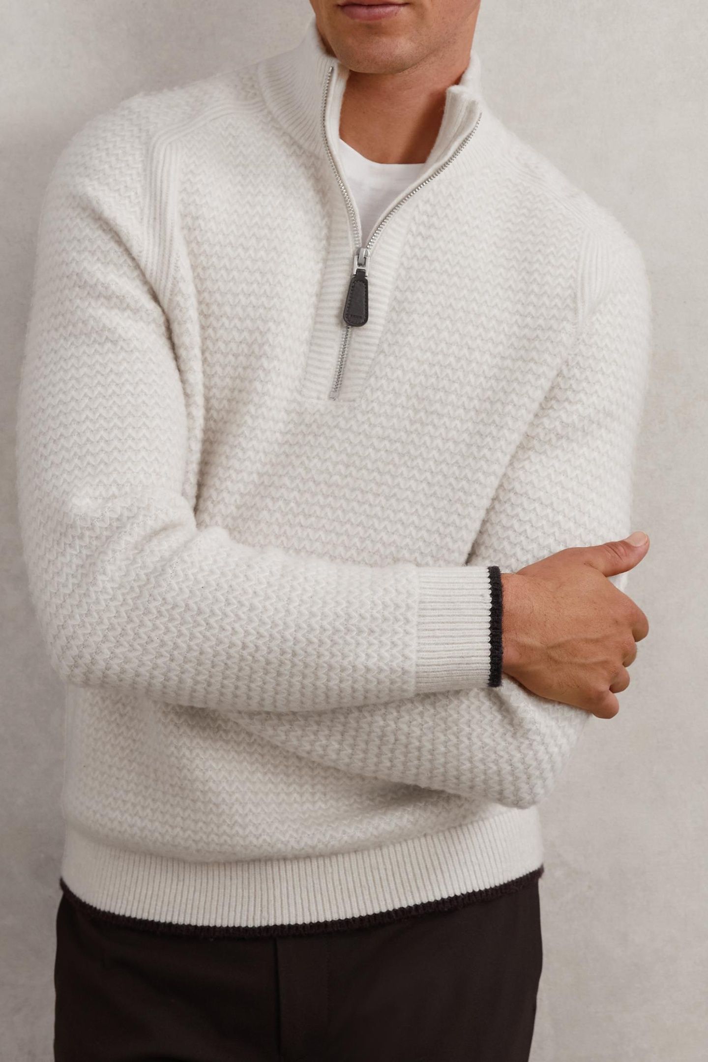 LS HALF ZIP BRUSHED RIBBED JUMPER WINTER WHITE 1