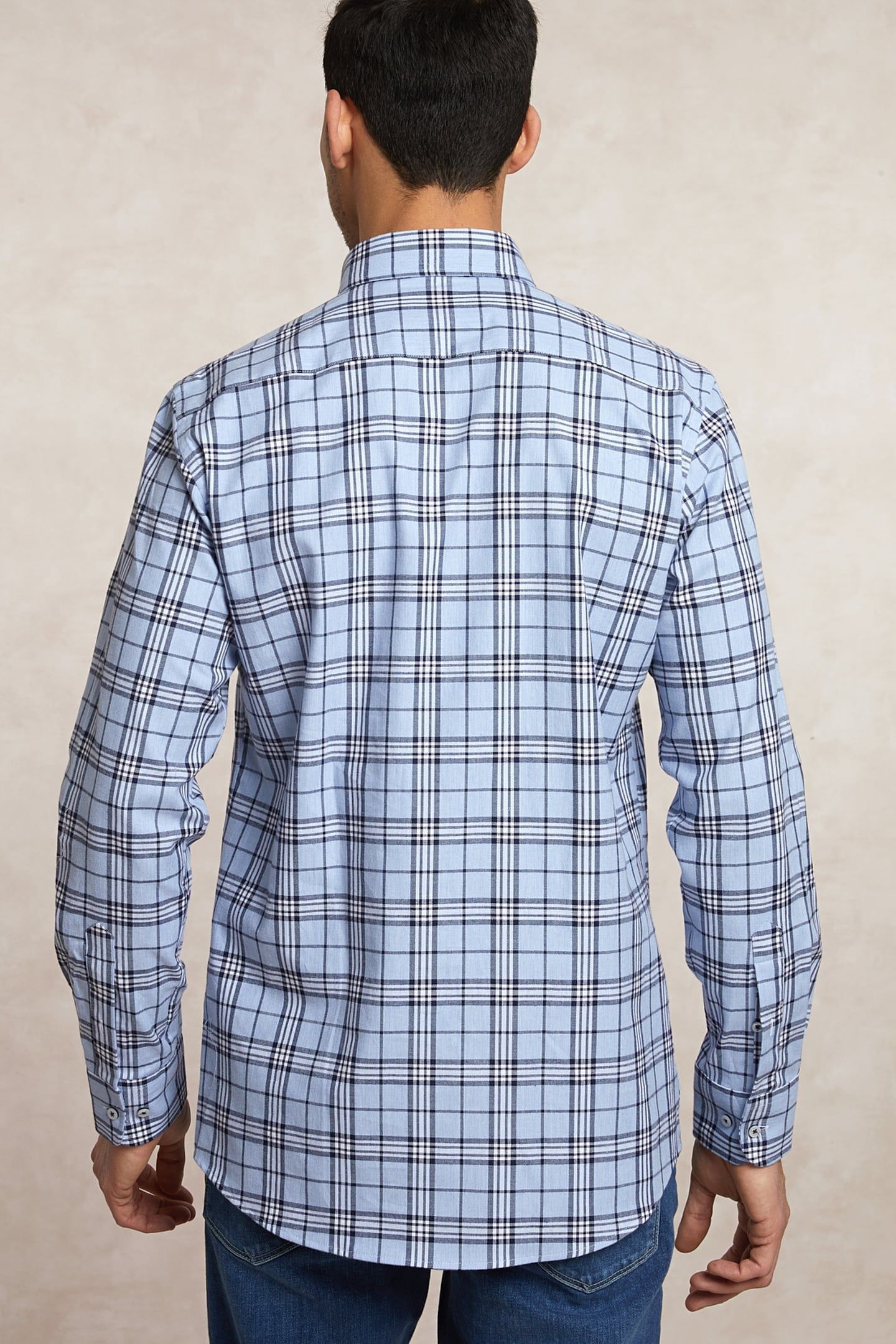CUSTOM FIT CHECKED FLANNEL SHIRT BLUE/WHITE 2