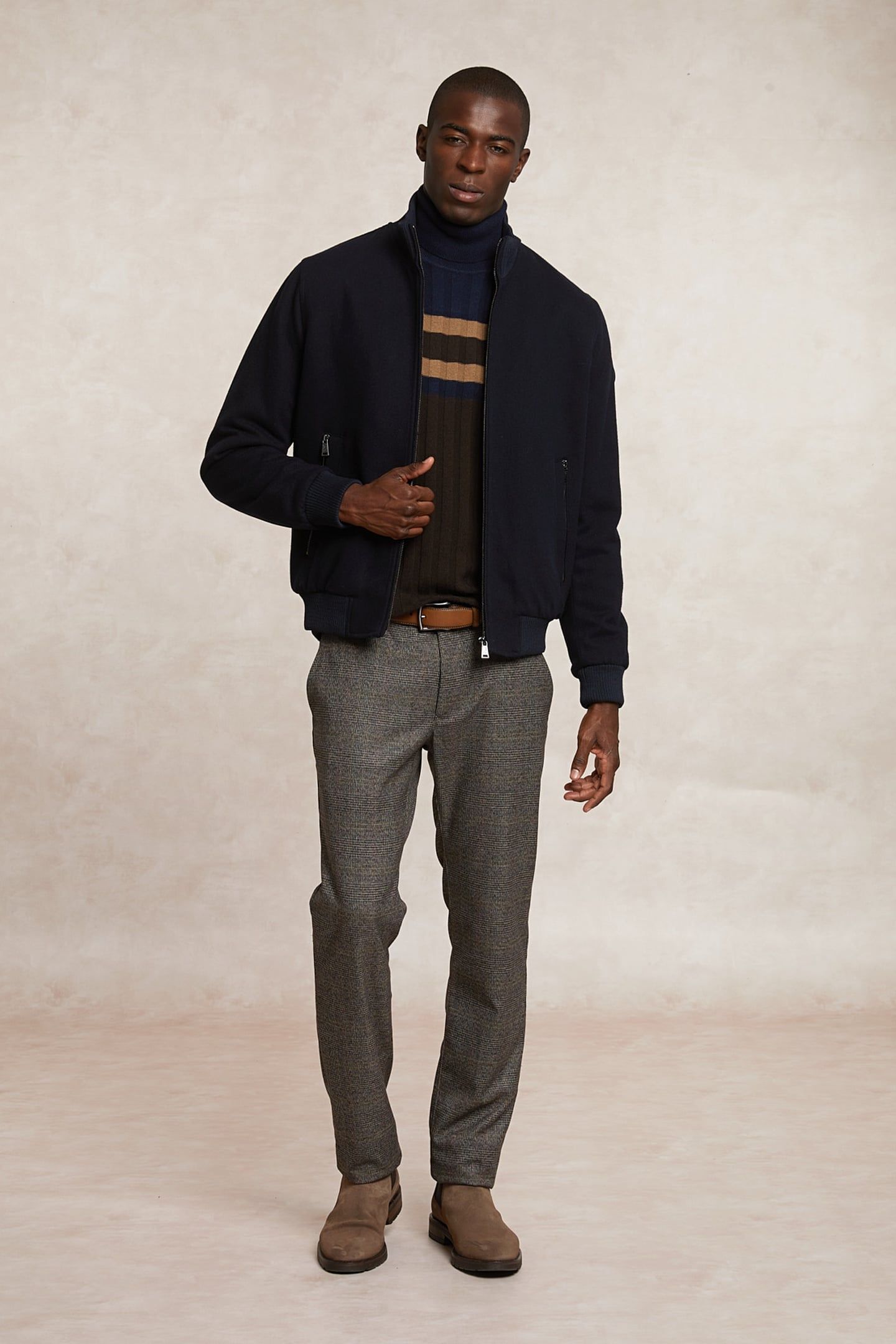 CUSTOM FIT RIBBED WOOL-CASHMERE ROLL NECK SWEATER GANACHE BR 1