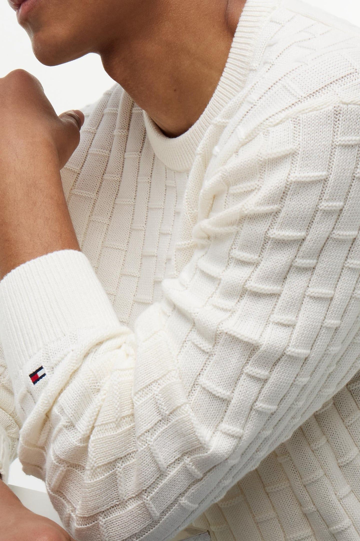 MOCK CABLE CREW NECK IVORY PETAL 5