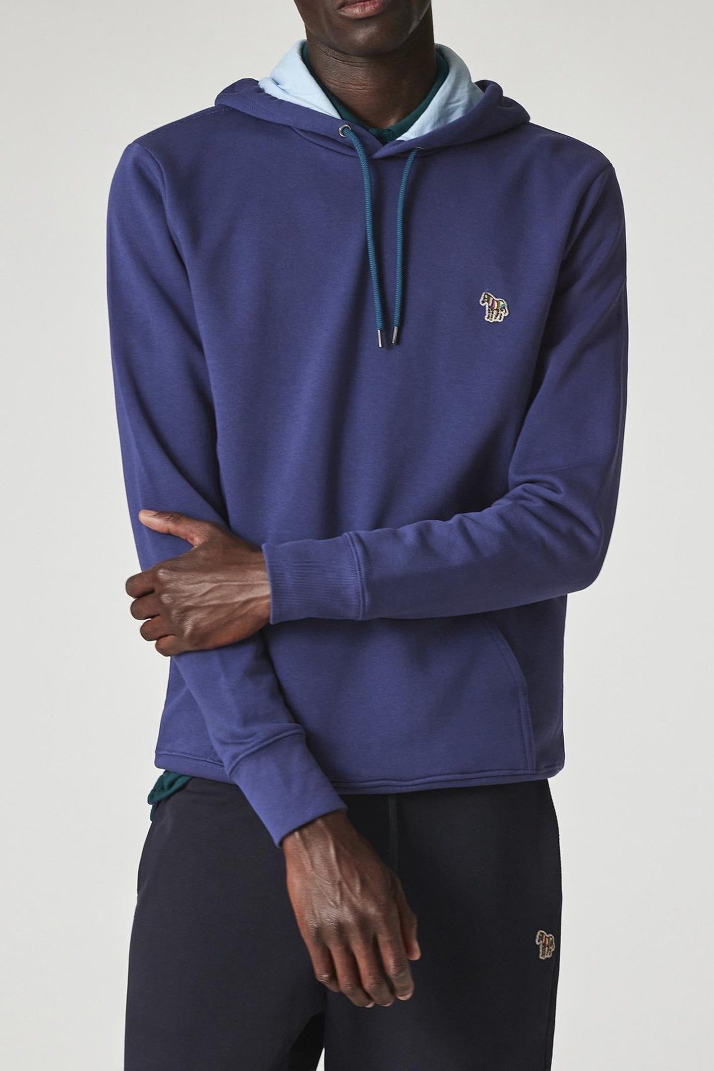 MENS REG FIT HOODY ZEBRA INDIGO 1