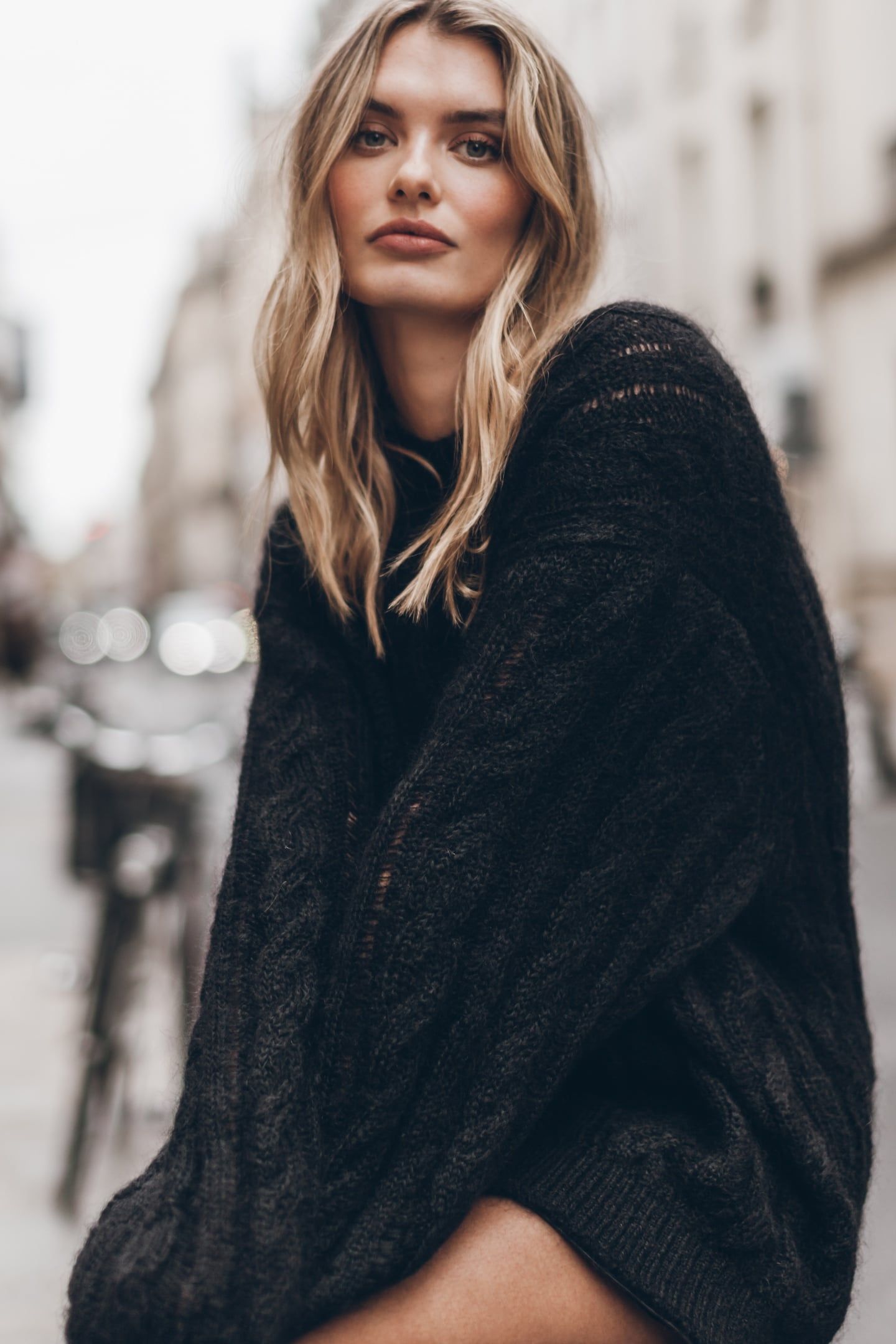 THE BLACK OVERSIZED CABLE KNITTED SWEATER BLACK 1