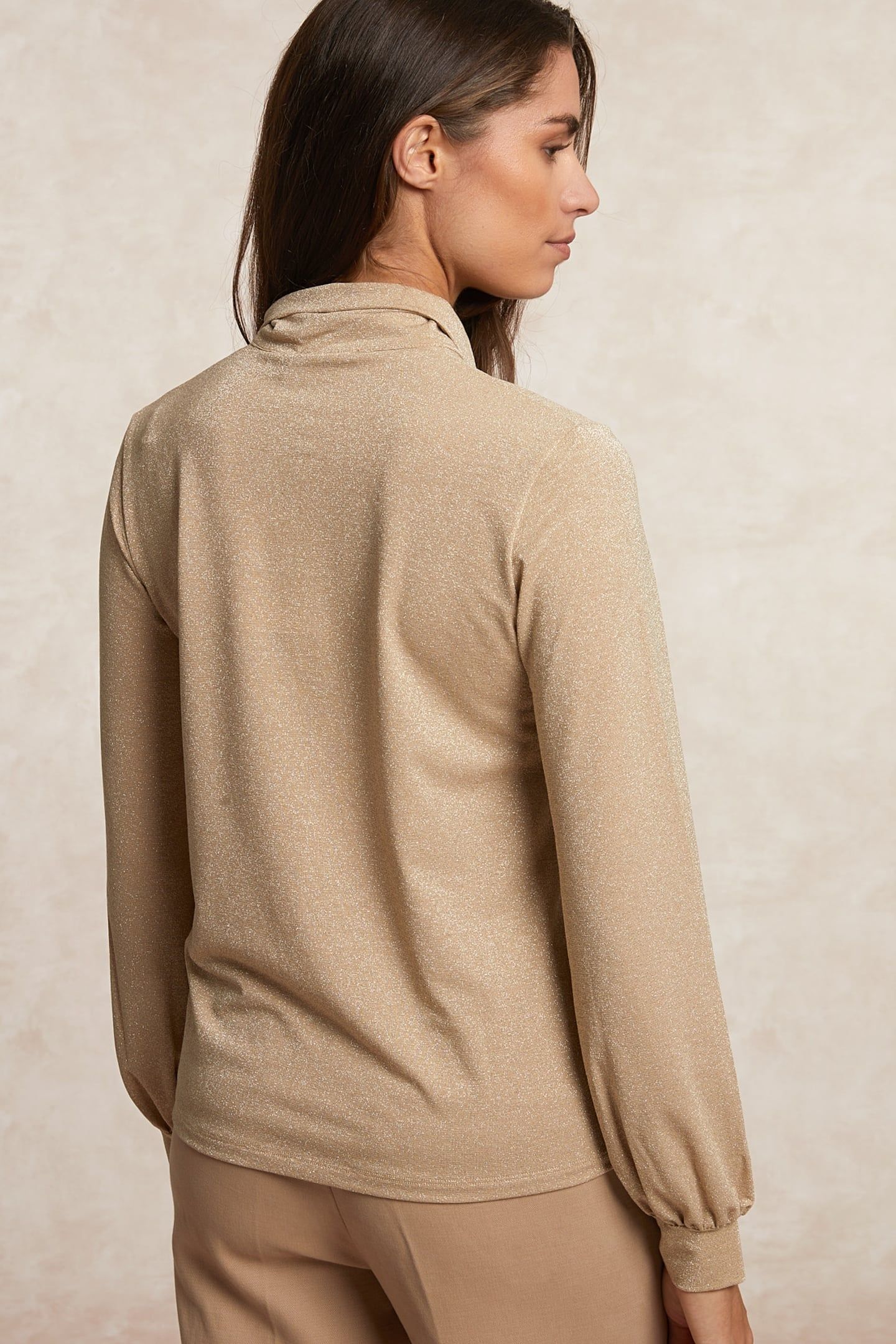 FANCY LUREX T-SHIRT WITH BOW BEIGE 2