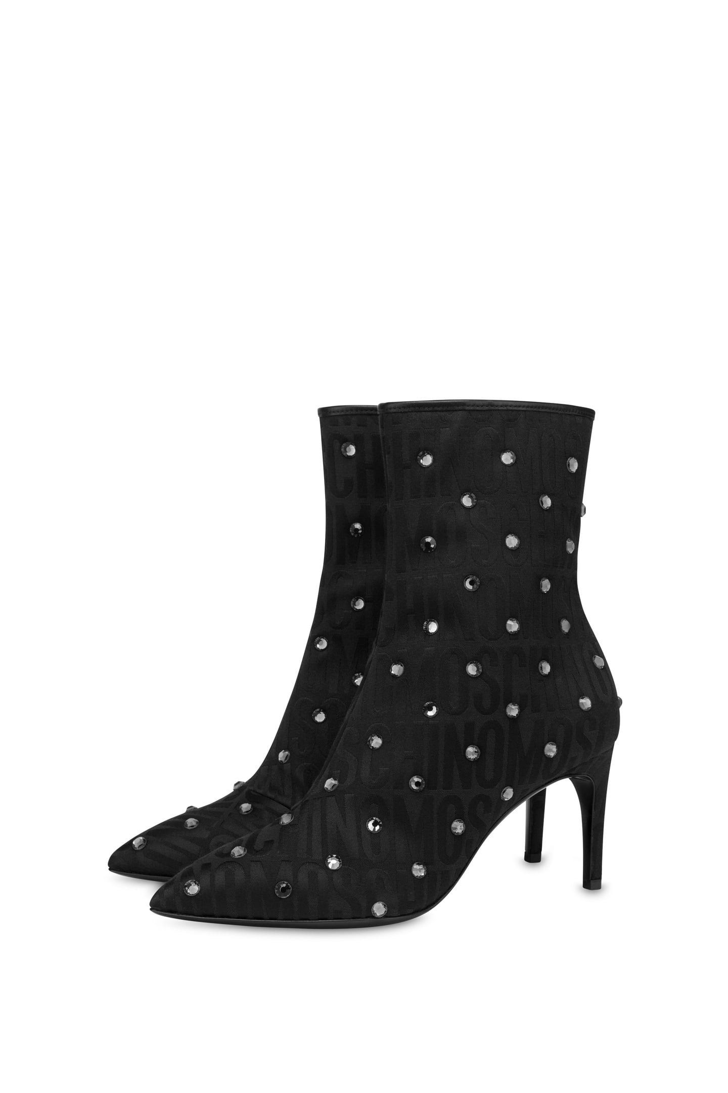 NYLON ANKLE BOOTS WITH ALLOVER LOGO RHINESTONES BLACK 2