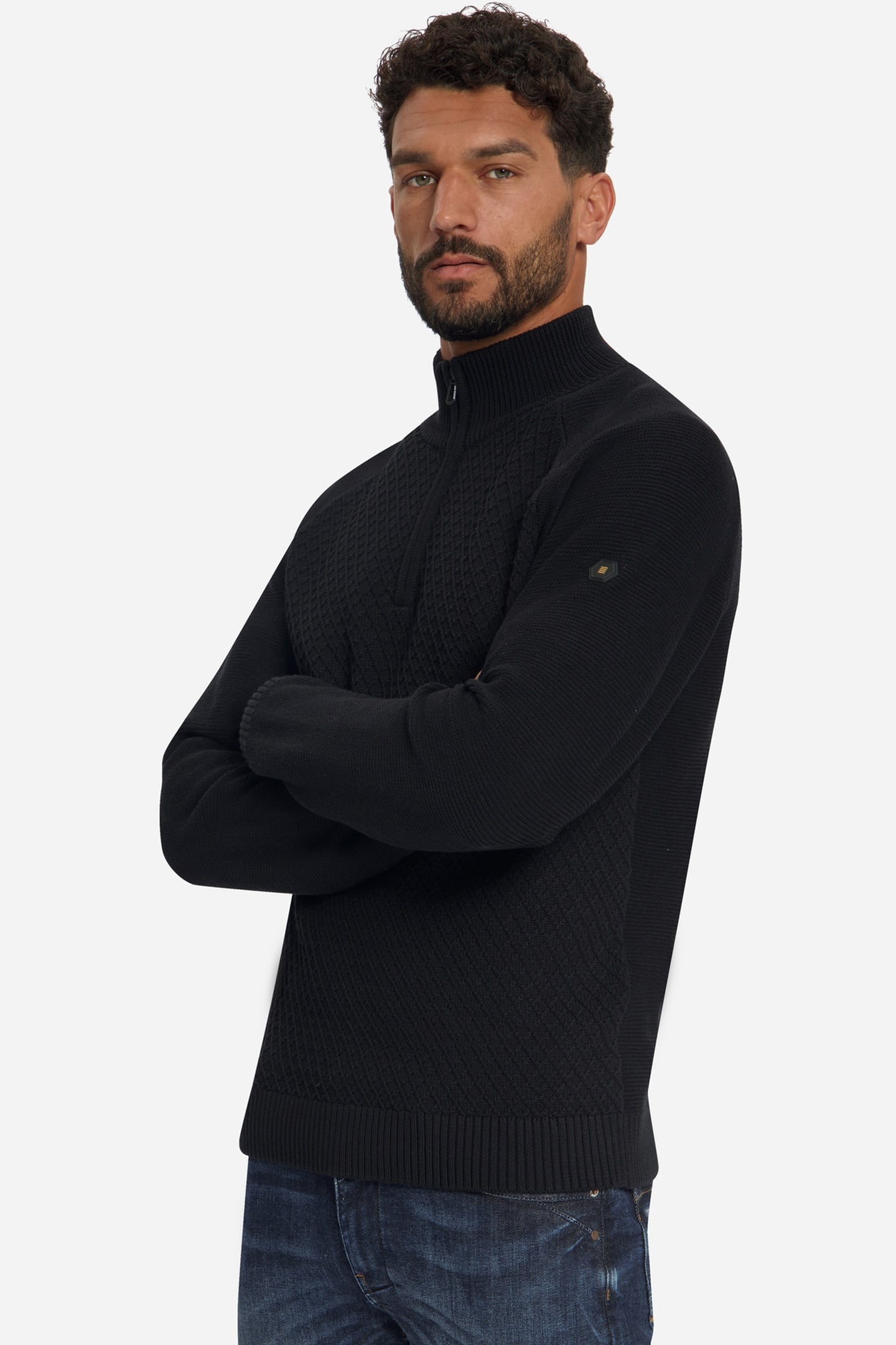 PULLOVER HALF ZIP CABLE KNIT BLACK 3