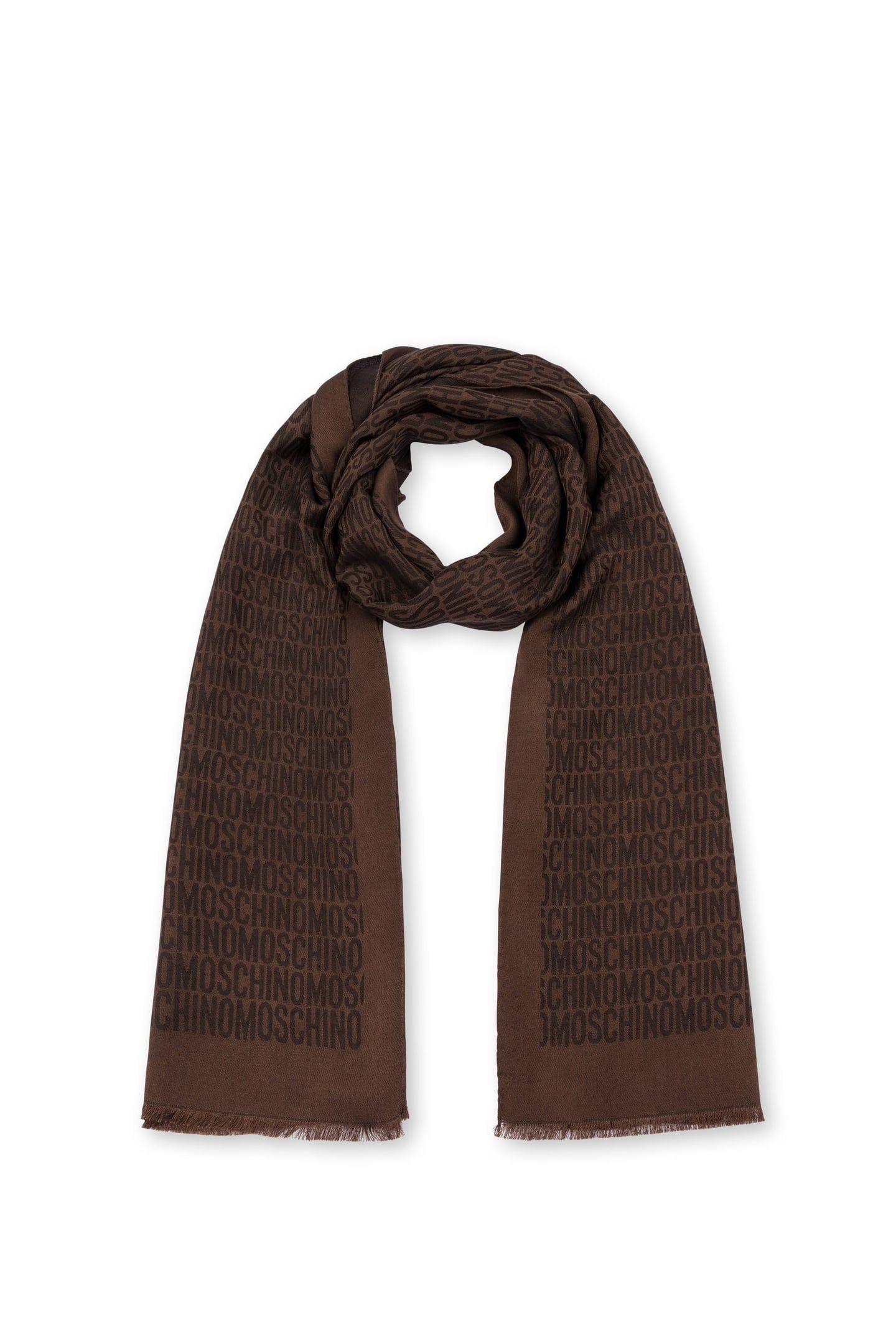 ALLOVER LOGO SILK AND WOOL SCARF BROWN 1