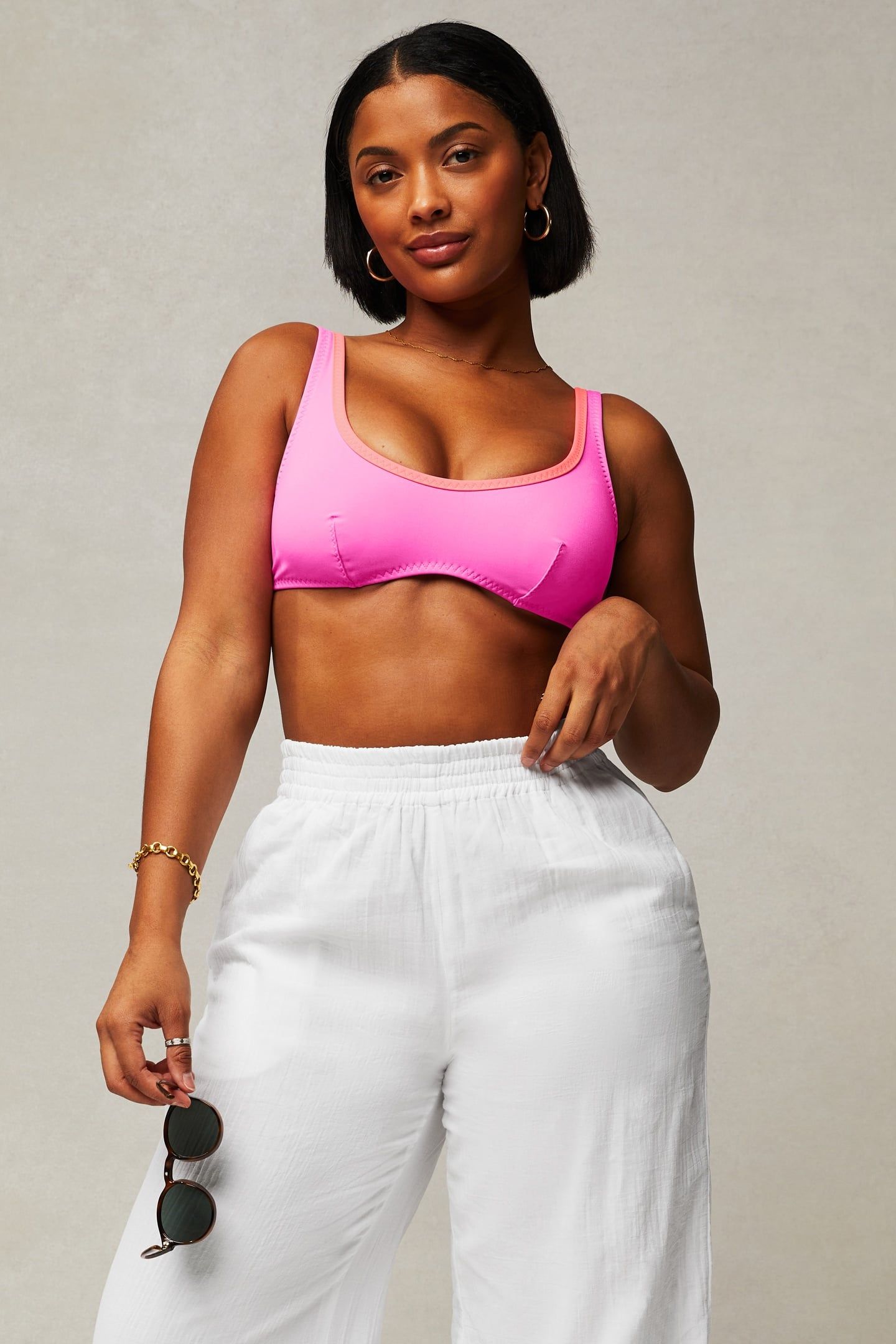 SUNSET SCOOP SWIM TOP NEON FLAMINGO/NEON TROPICS 2