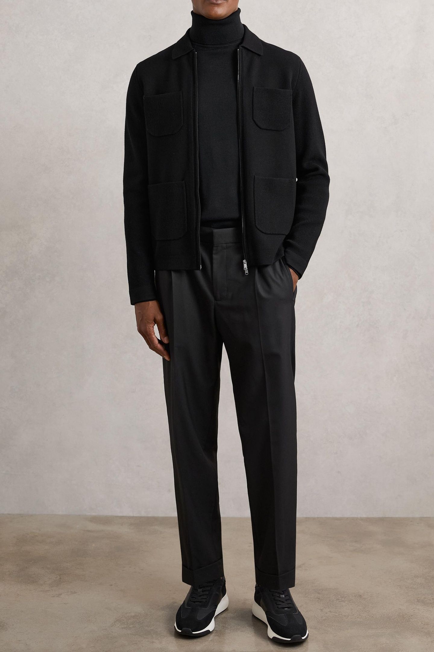 LS ZIP THROUGH RIBBED FOUR POCKET SHIRT BLACK 2