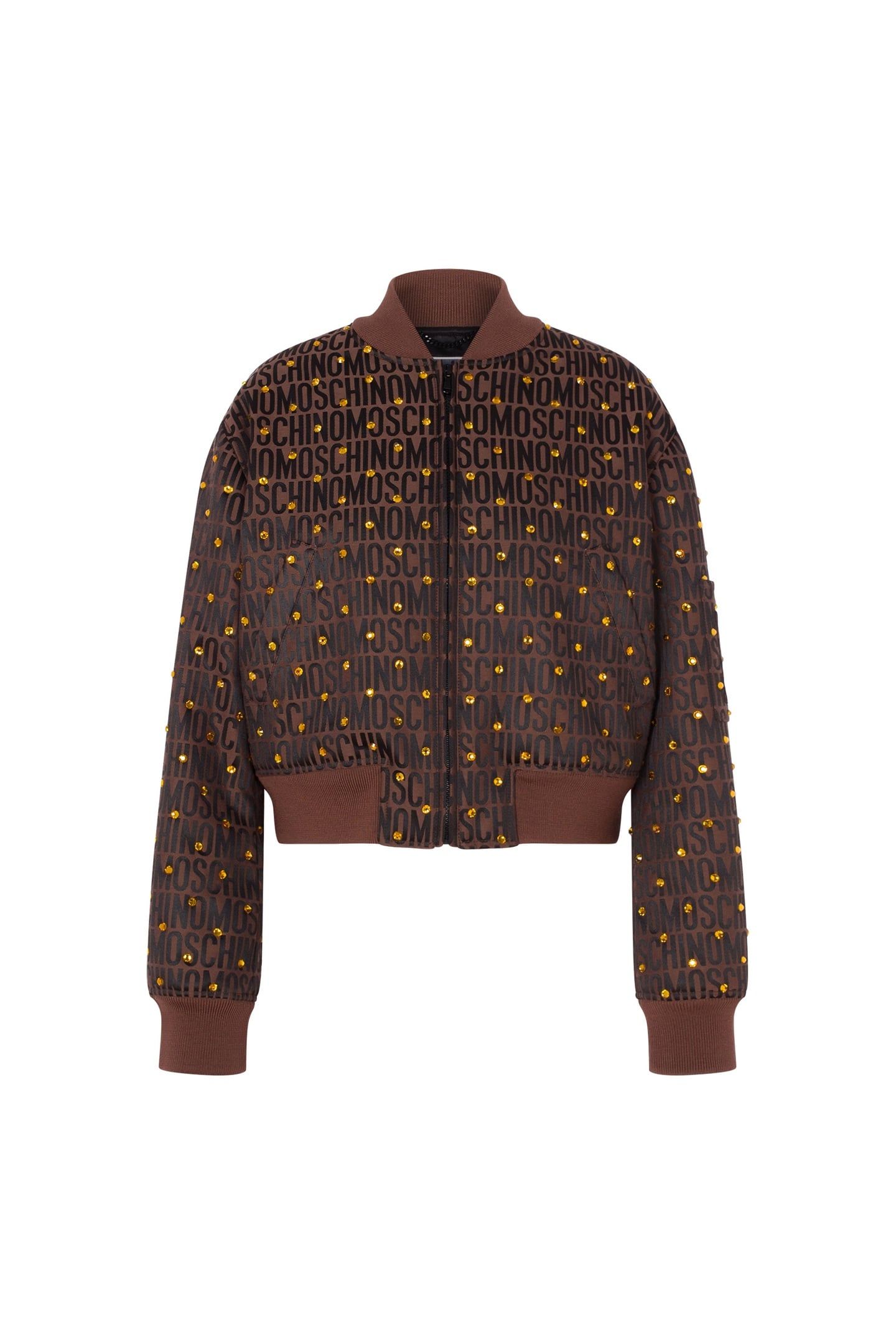 NYLON BOMBER JACKET WITH RHINESTONES ALLOVER LOGO BROWN 3