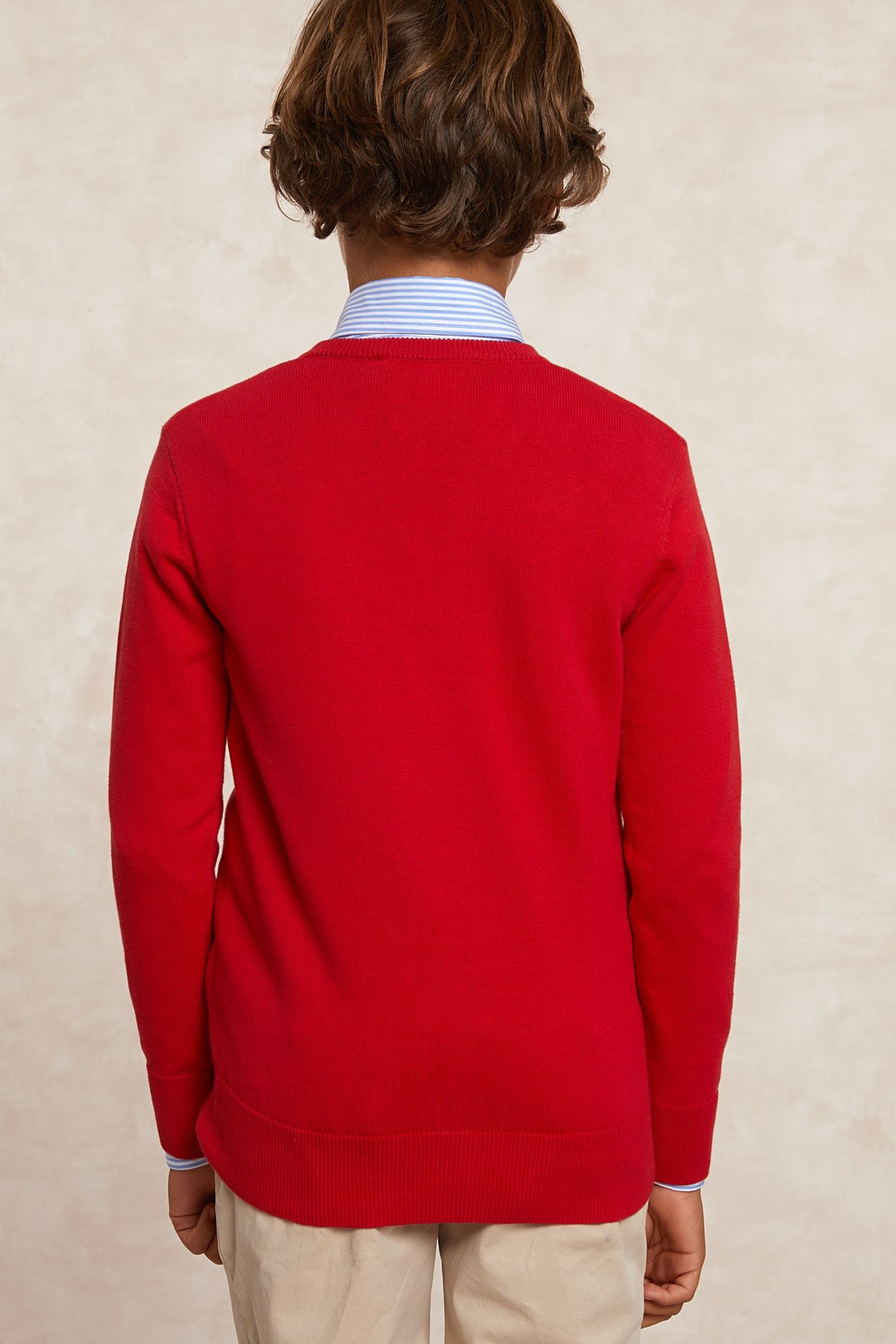 CUSTOM FIT COTTON V-NECK PULLOVER HARVARD RED 2