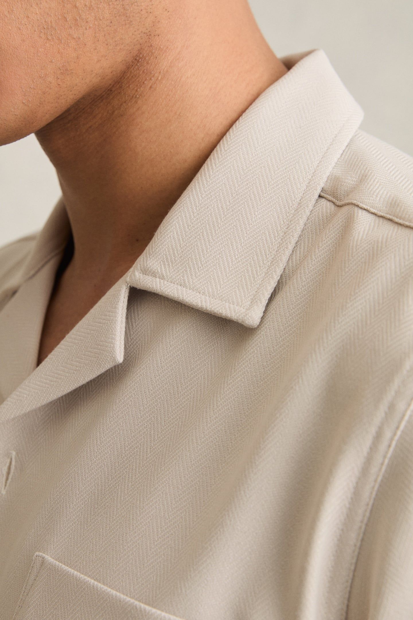 SS HERRINGBONE CUBAN SHIRT STONE 5