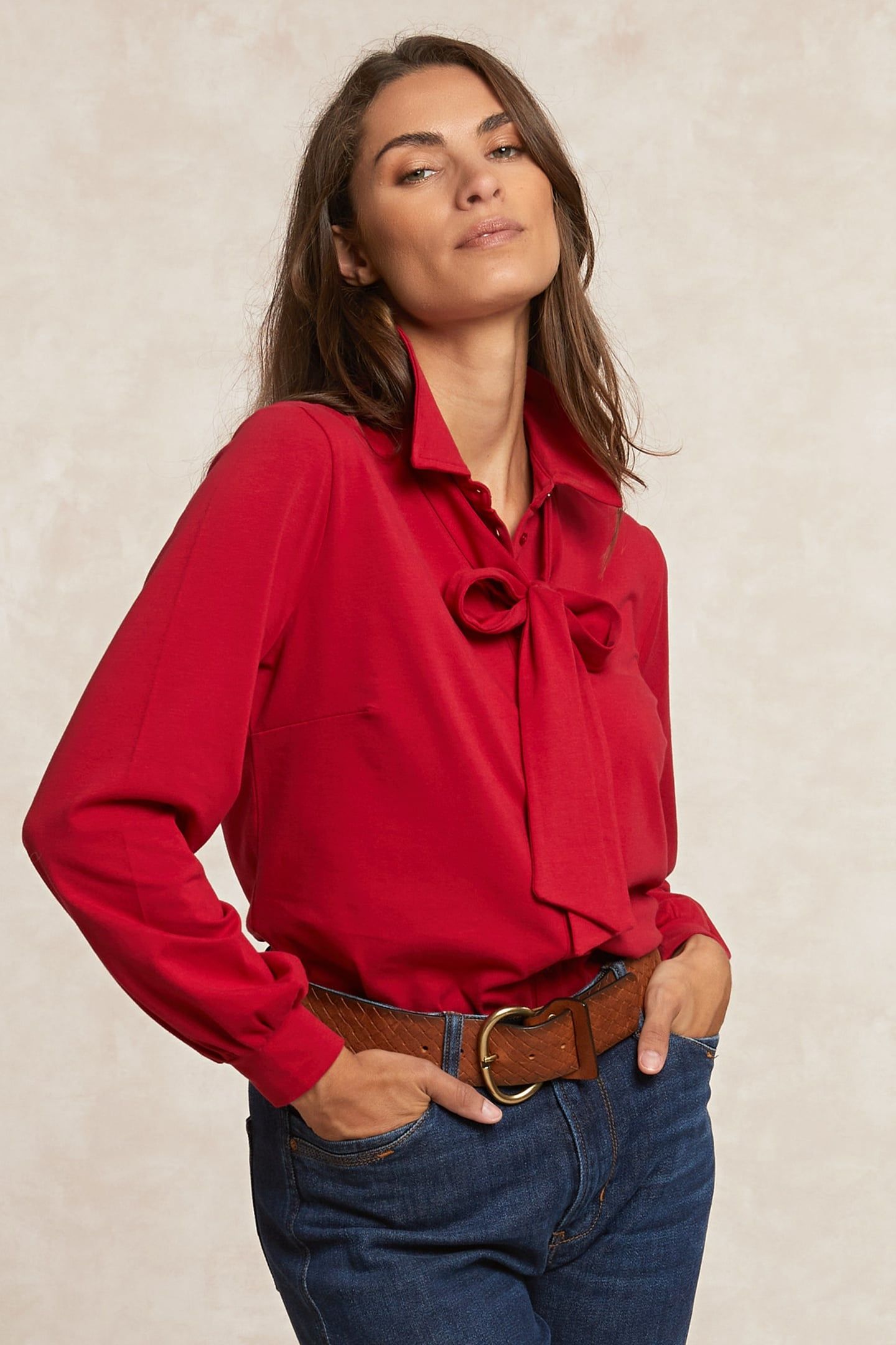 BUTTONED BLOUSE WITH BOW RED 3