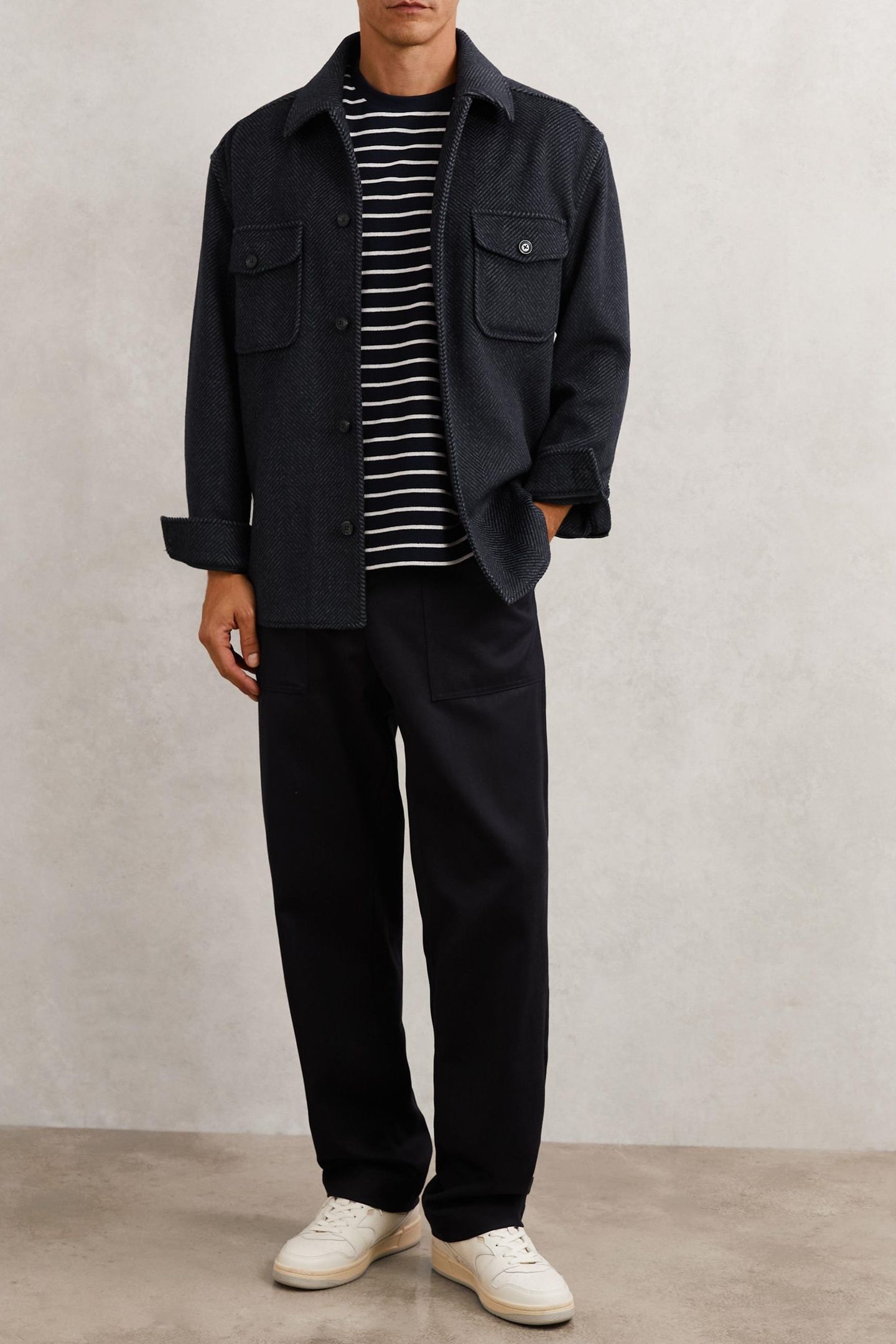 LS HERRINGBONE TWIN POCKET OVERSHIRT NAVY 4