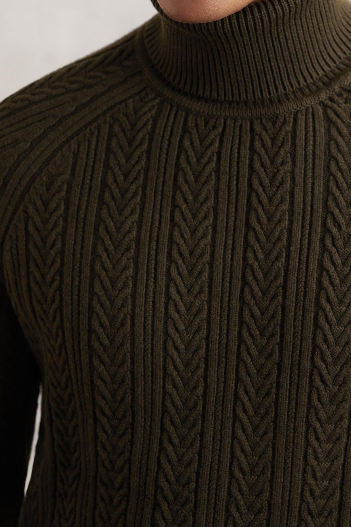 LS ROLL NECK CABLE JUMPER DARK OLIVE GREEN 6