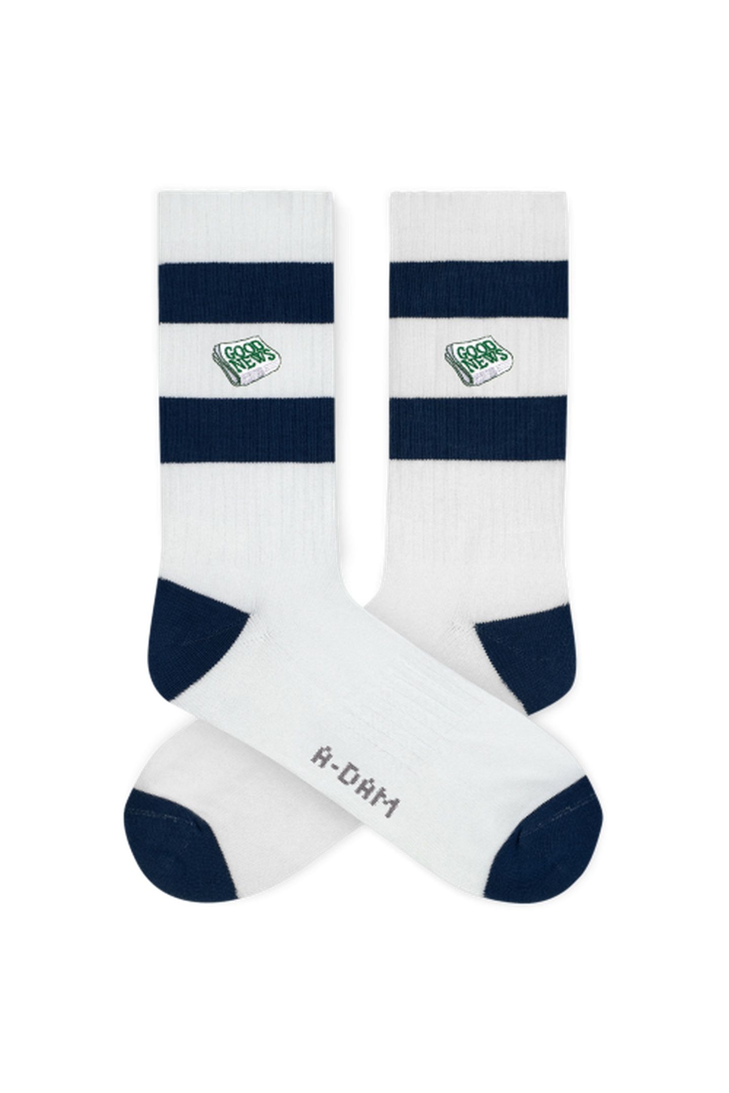A-DAM 3-PACK CREW SOCKS NAVY STRIPES GOOD NEWS WHITE 2