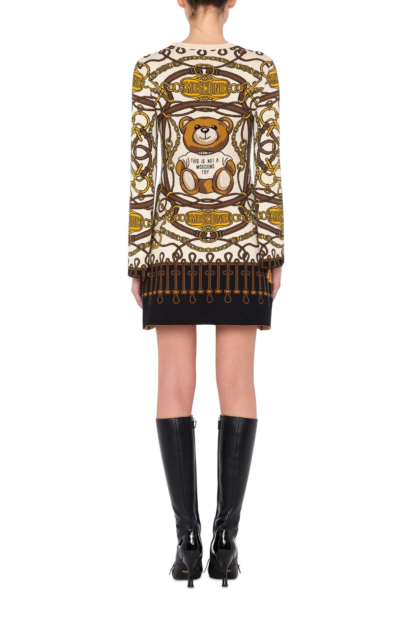 MILITARY TEDDY SCARF KNIT DRESS BLACK 2