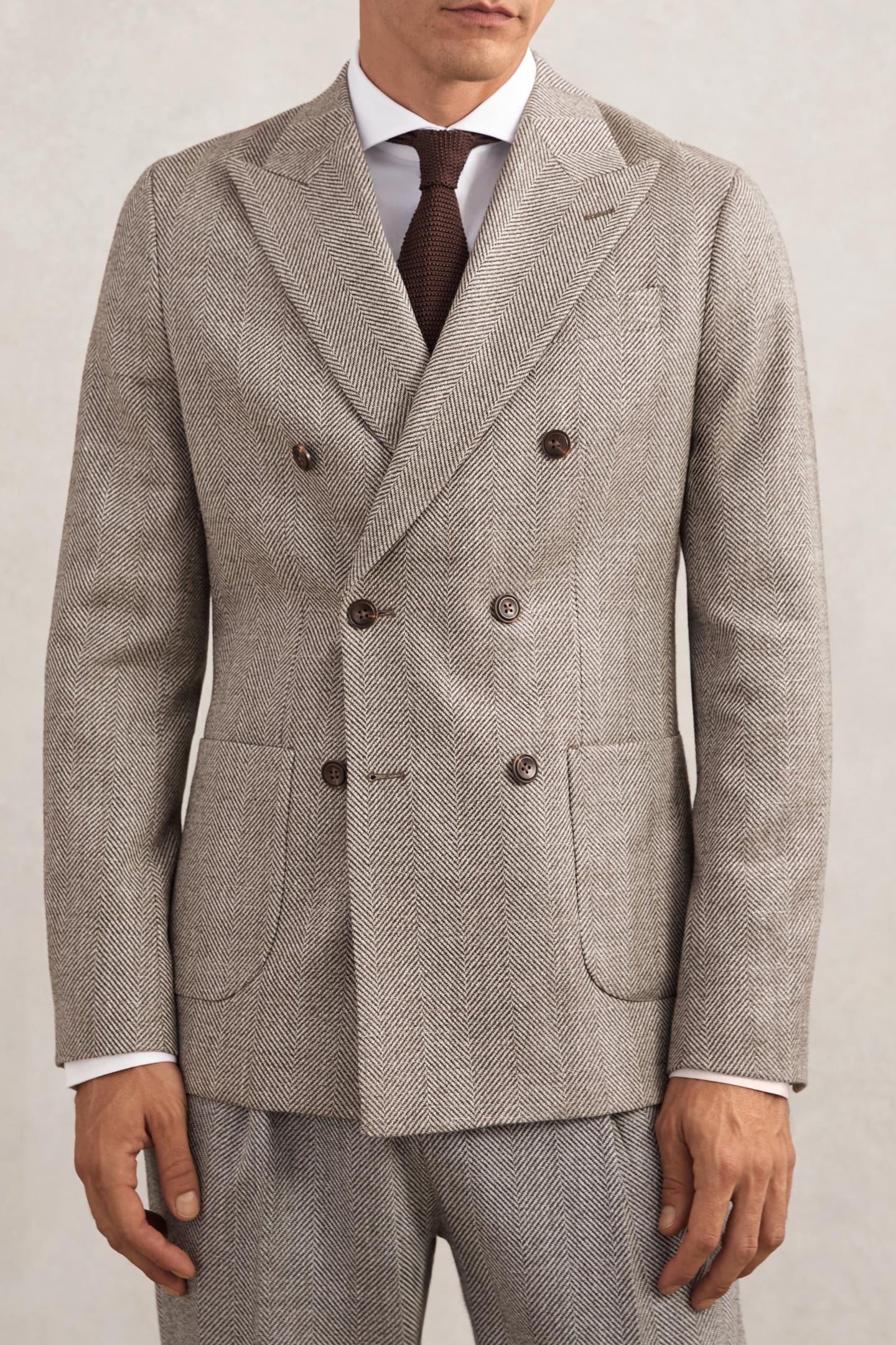 DB PEAK HERRINGBONE TEXTURED BLAZER BROWN 1