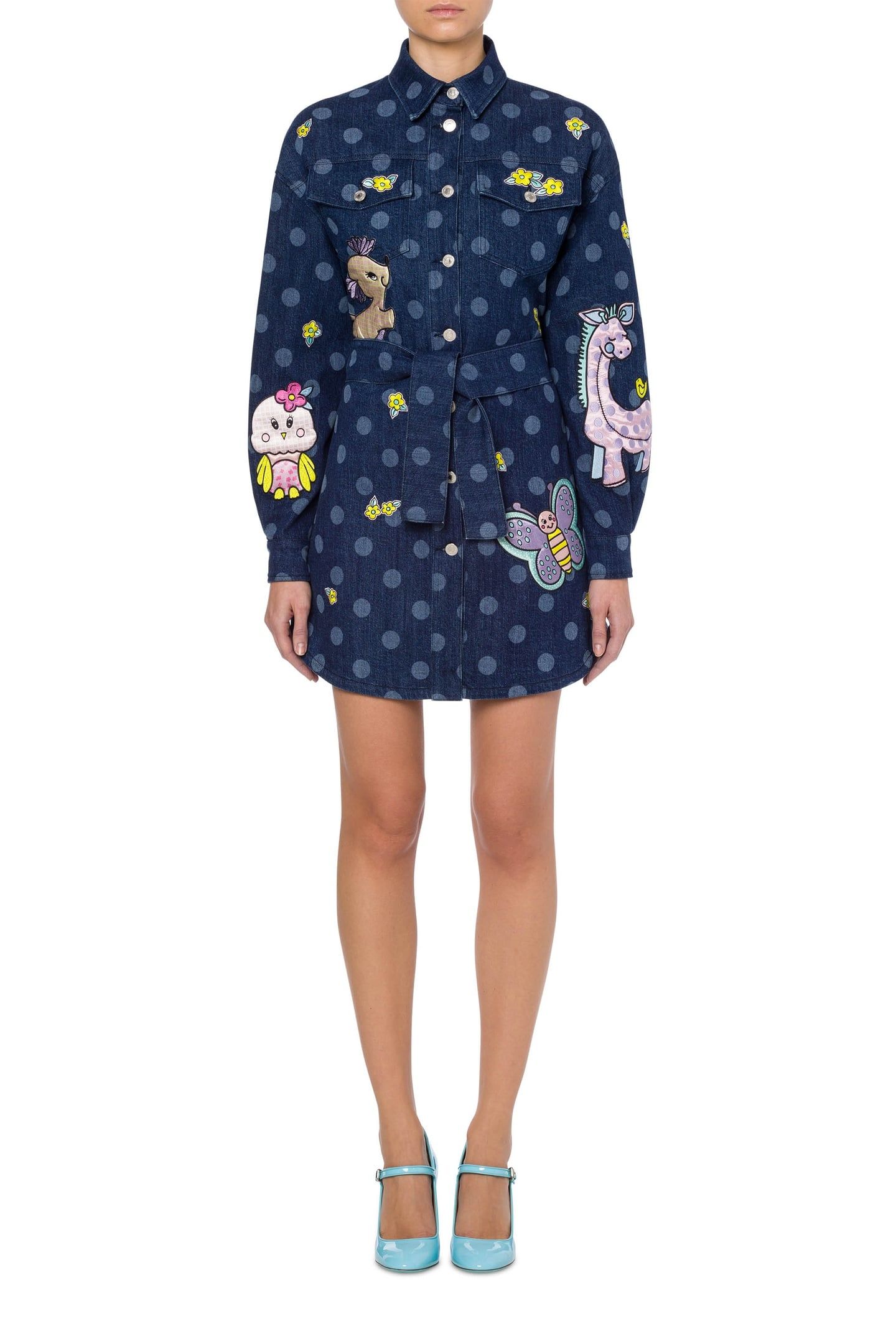 POLKA DOT DENIM DRESS ANIMAL PATCH BLUE 1