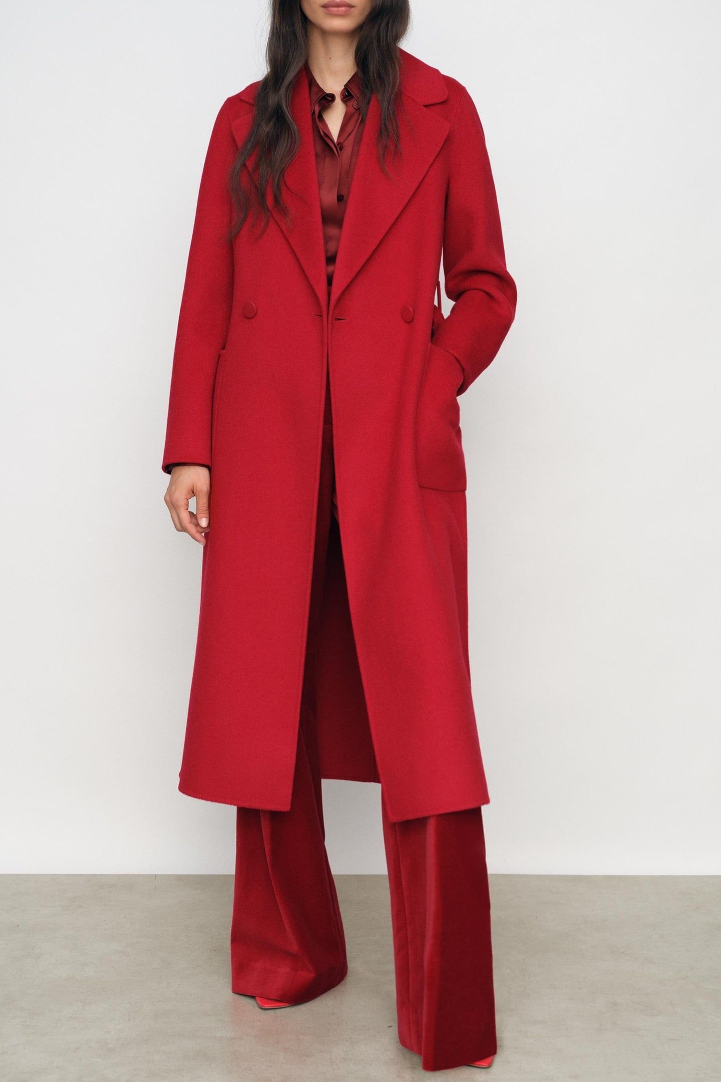 LONG DB BLIND SEAM COAT RED 1