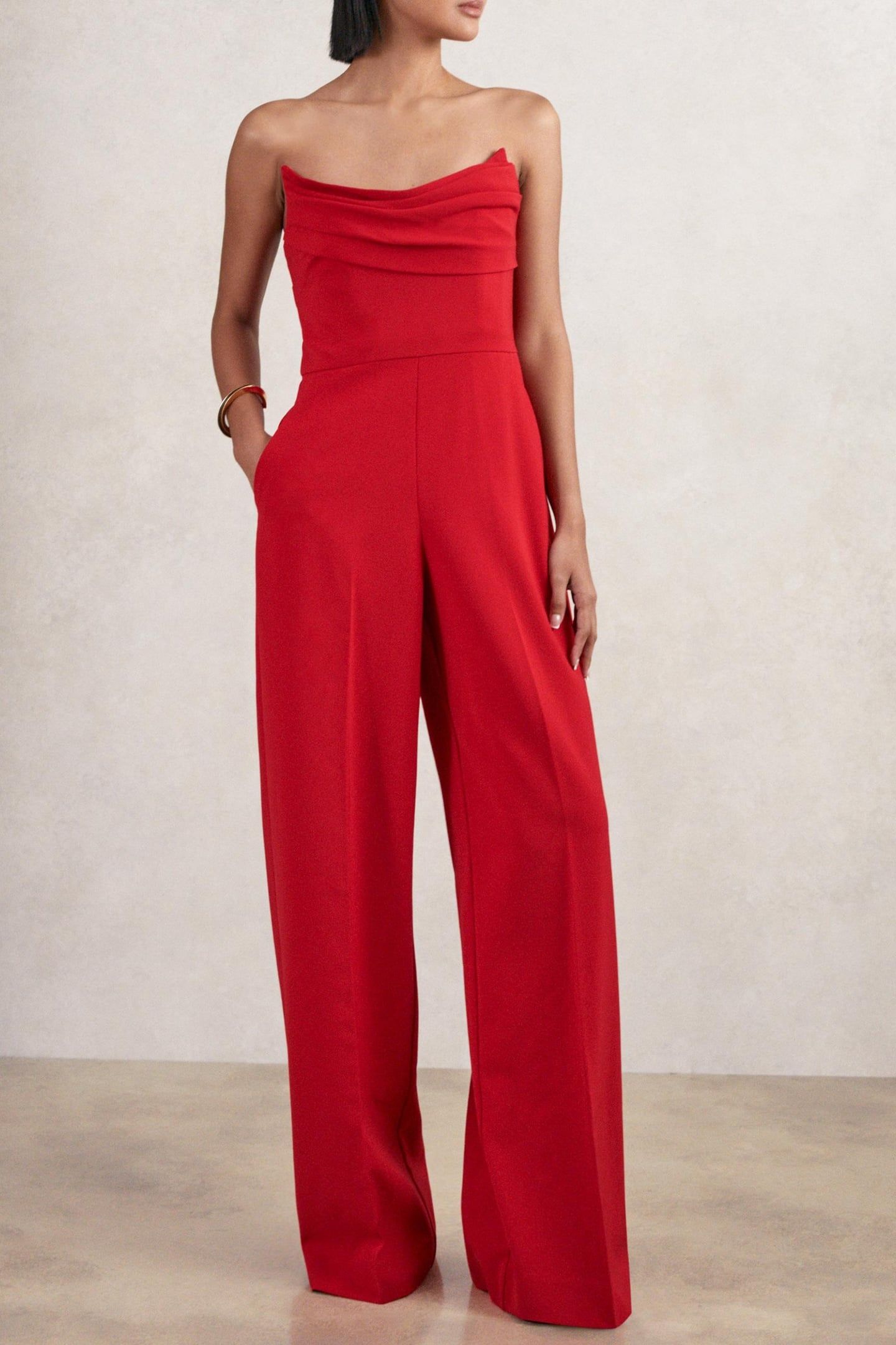 STRUCTURED BANDEAU JUMPSUIT RED 1