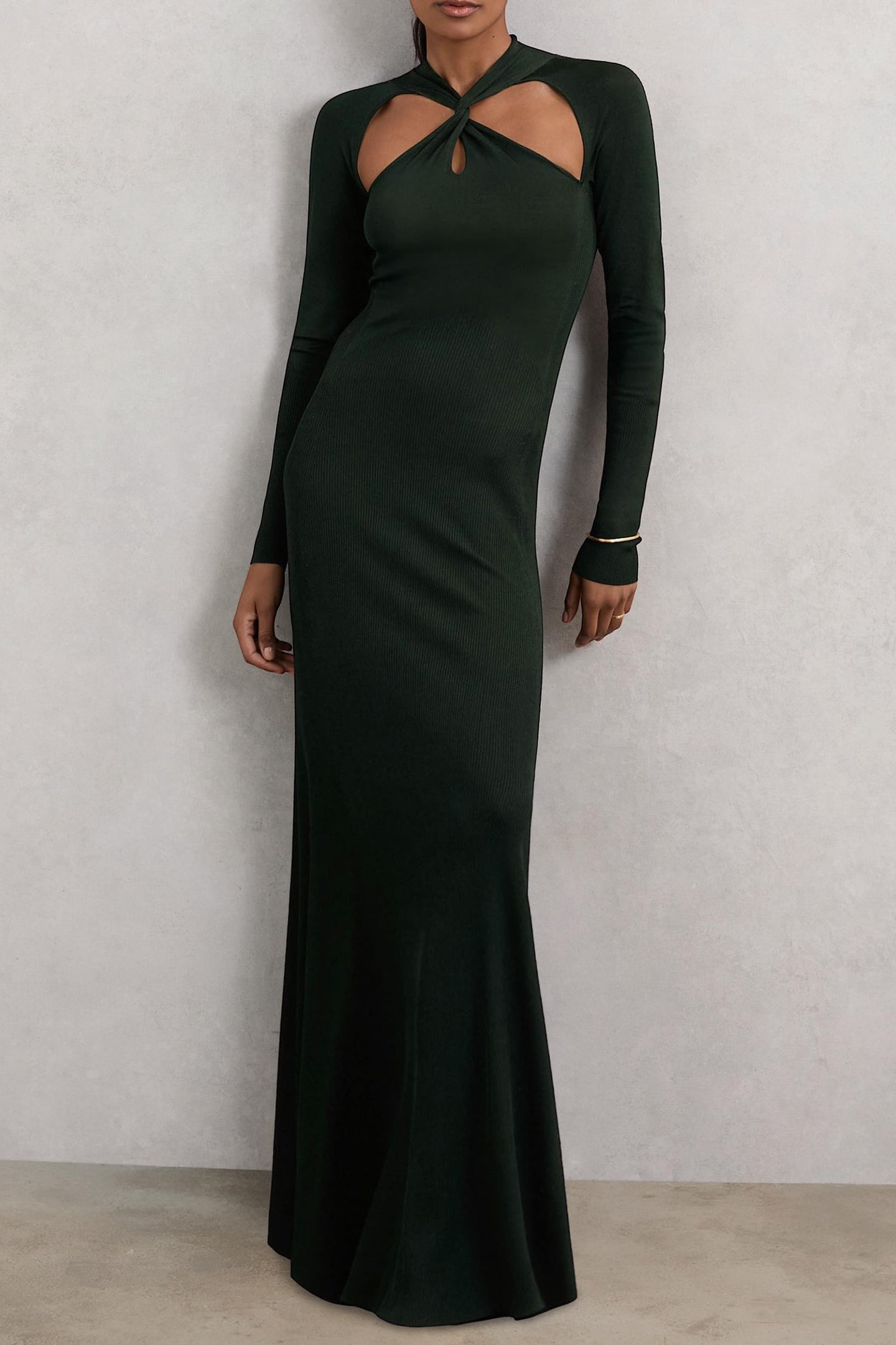 CUT OUT KNITTED MIDI DRESS DARK GREEN 1