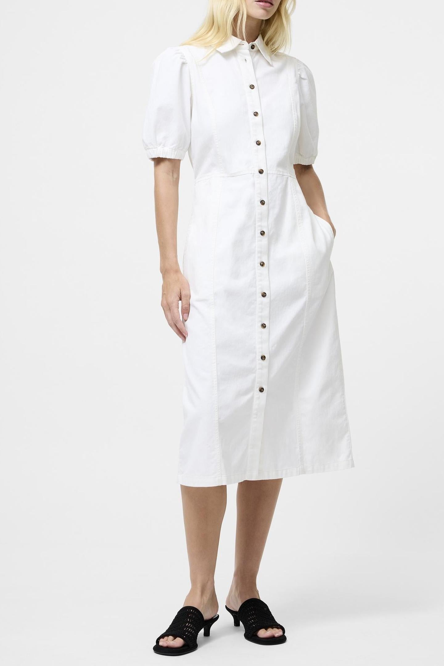 CHAMBRAY BUTTON THROUGH DRESS ECRU 1