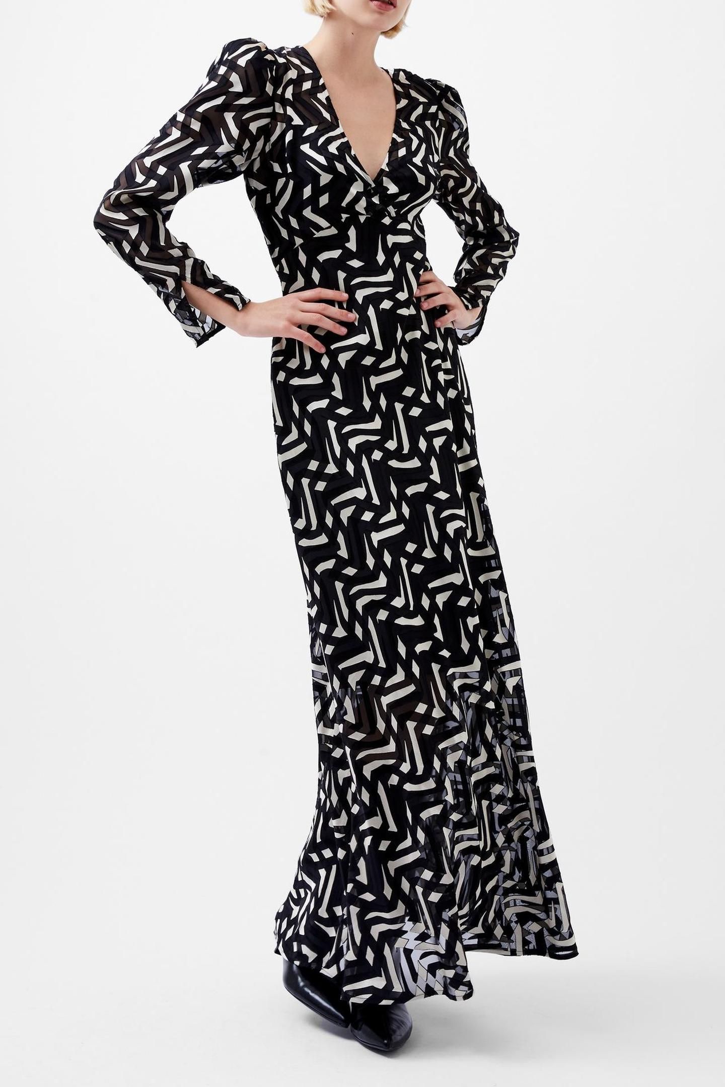 DIANDRA SATIN BURNOUT DRESS BLACK/CLASSIC CREAM SIZE [16] BL 1