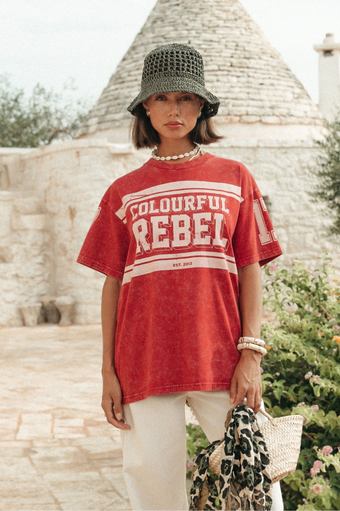 LOGO BLOCK ACID WASH LOOSEFIT TEE RACING RED 9