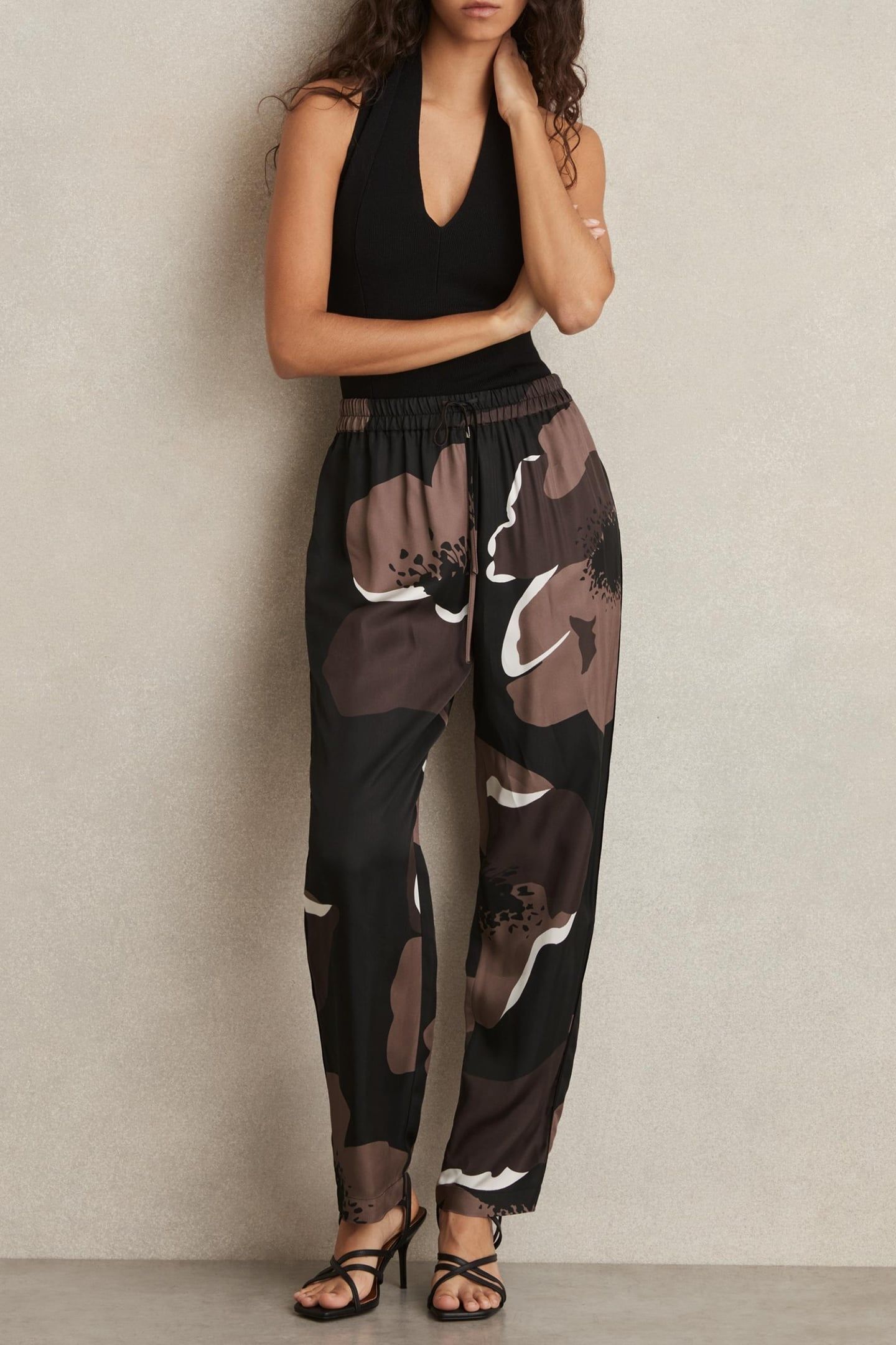 PRINTED WIDE LEG TROUSER BLACK/BROWN 3