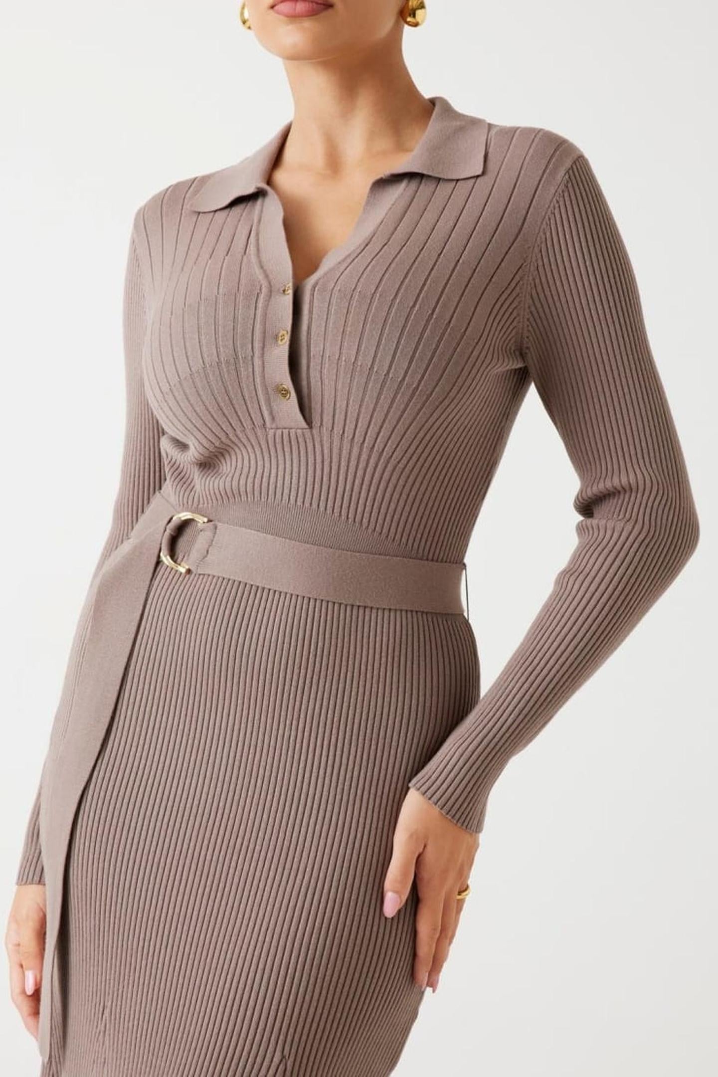 AGATHE POLO LS DRESS SILK TAUPE 9