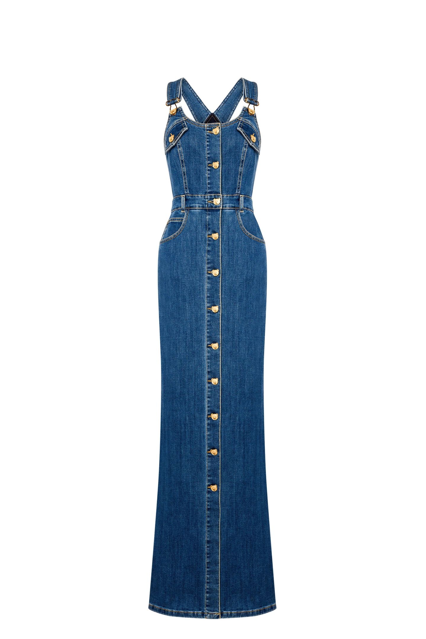 TEDDY BUTTONS DENIM DUNGAREES DRESS BLUE 3