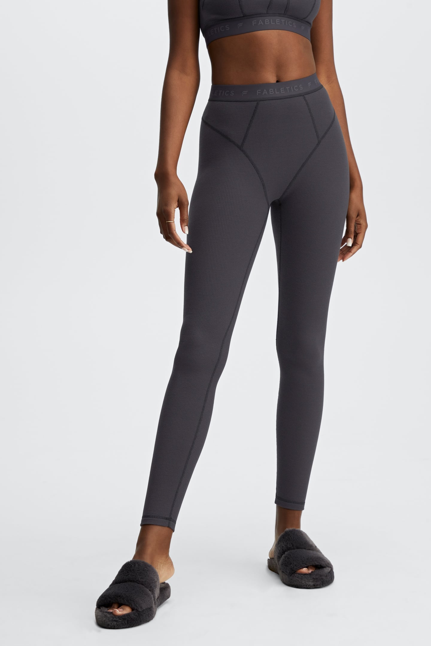 FABLETICS WAFFLE LEGGING PEWTER/PEWTER LOGO 2