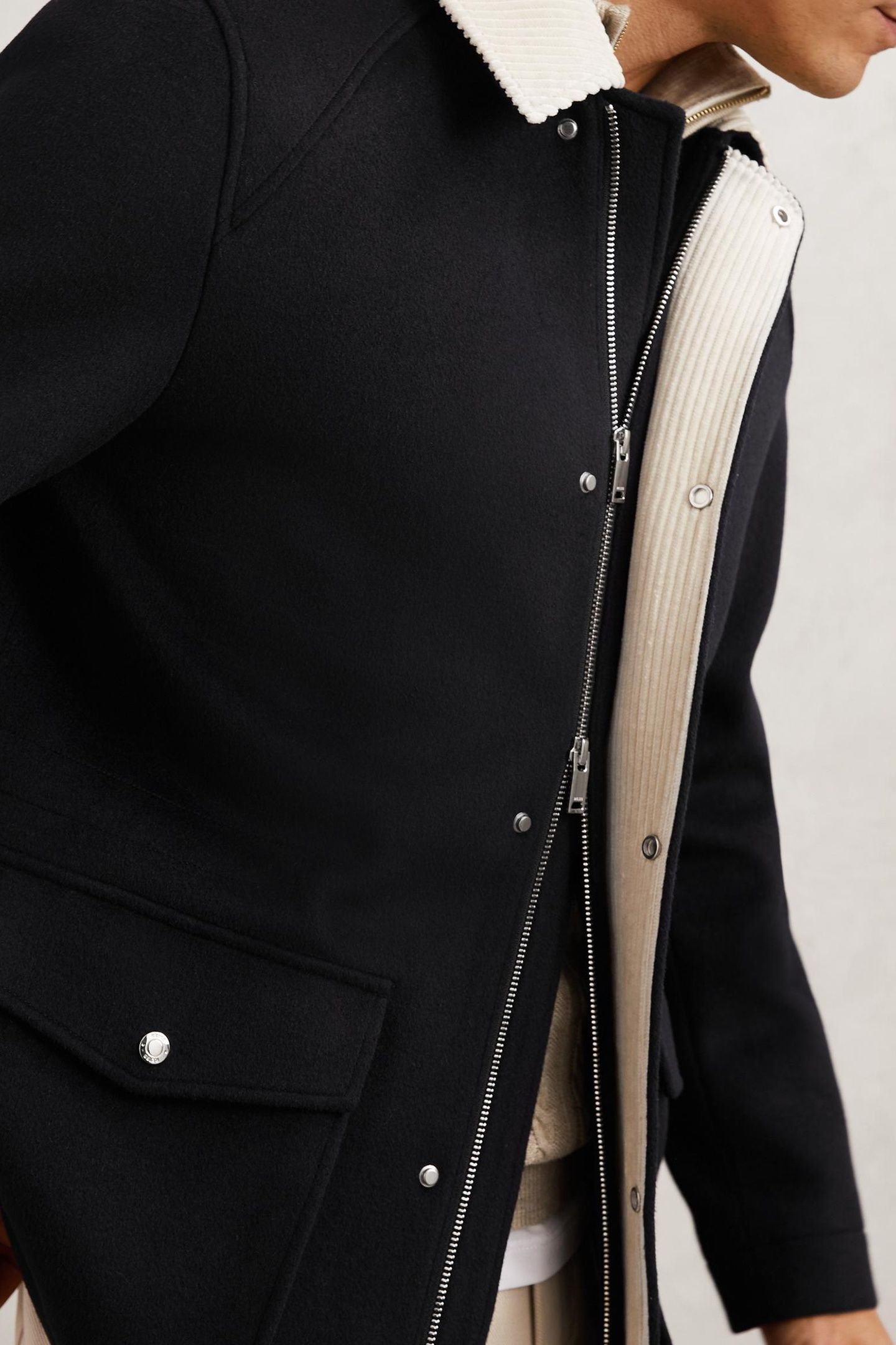 LS ZIP THROUGH CORD COLLAR WOOL WORKER JACKET NAVY 5