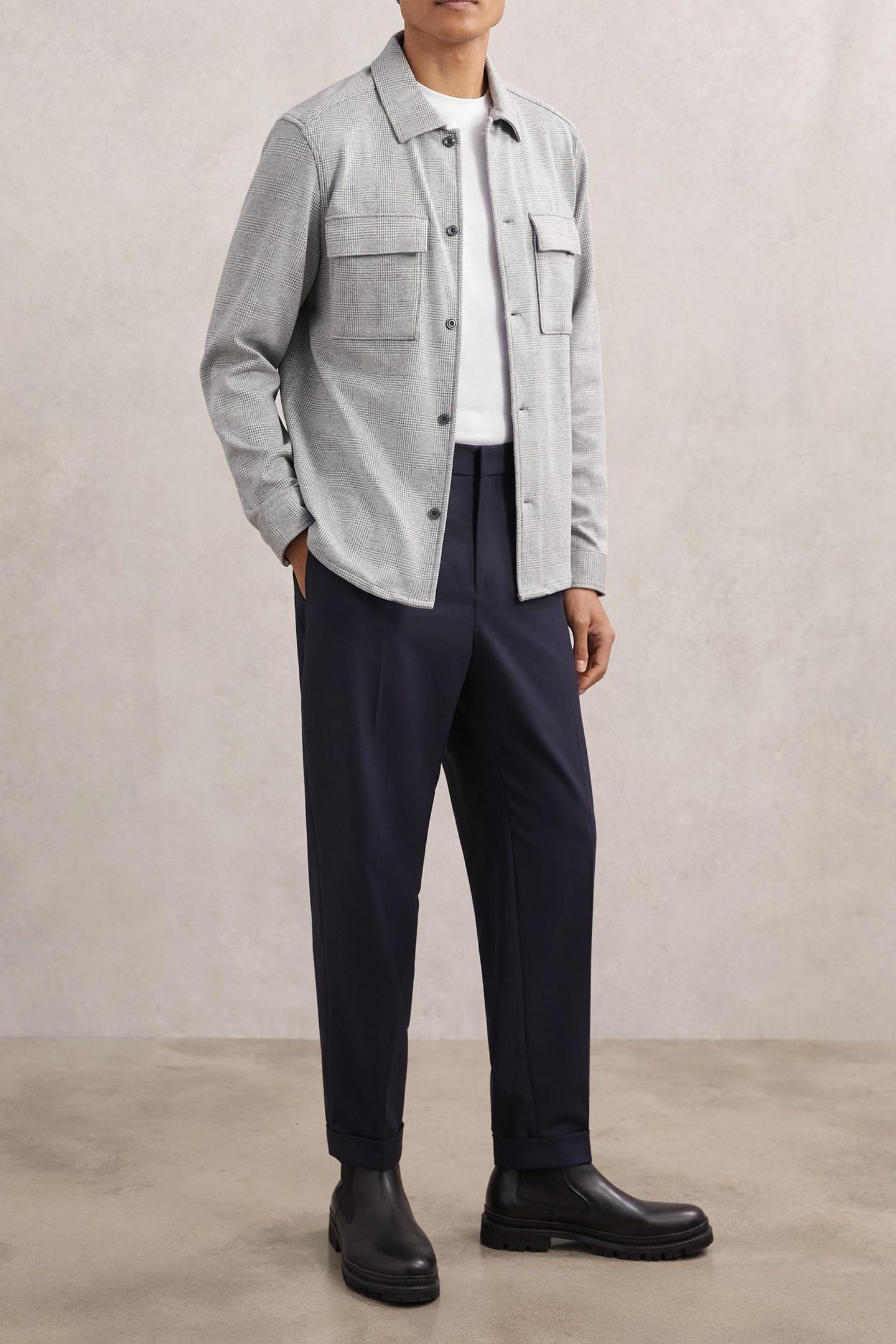 LS JERSEY CHECK TWIN POCKET OVERSHIRT SOFT GREY 3