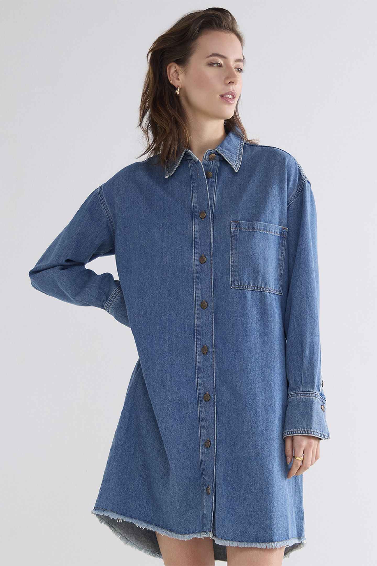 DENIM SHIRT DRESS LIGHT COTTON TWILL BLEACHED DENIM 4