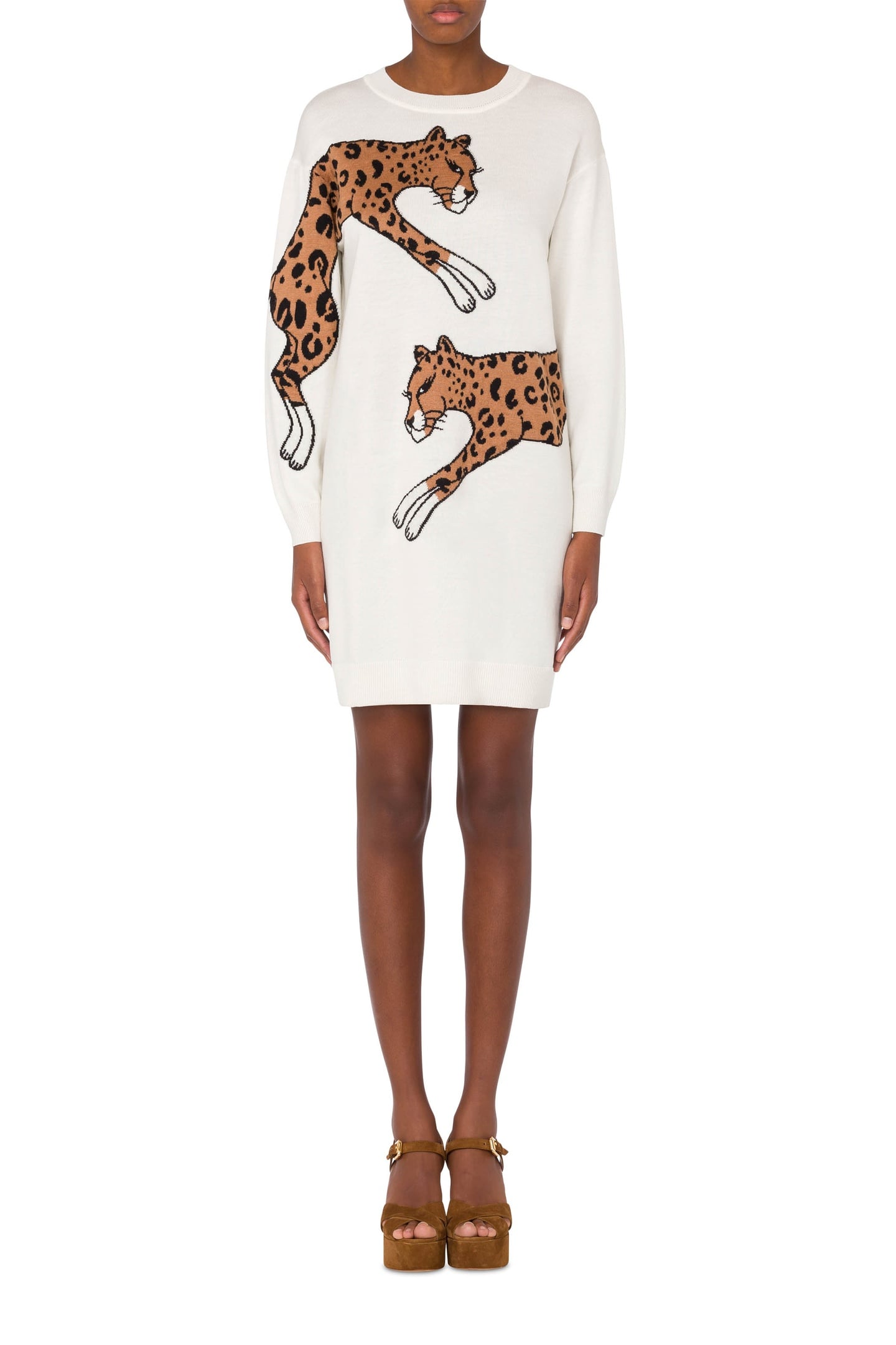 LEOPARD JACQUARD WOOL DRESS WHITE 1