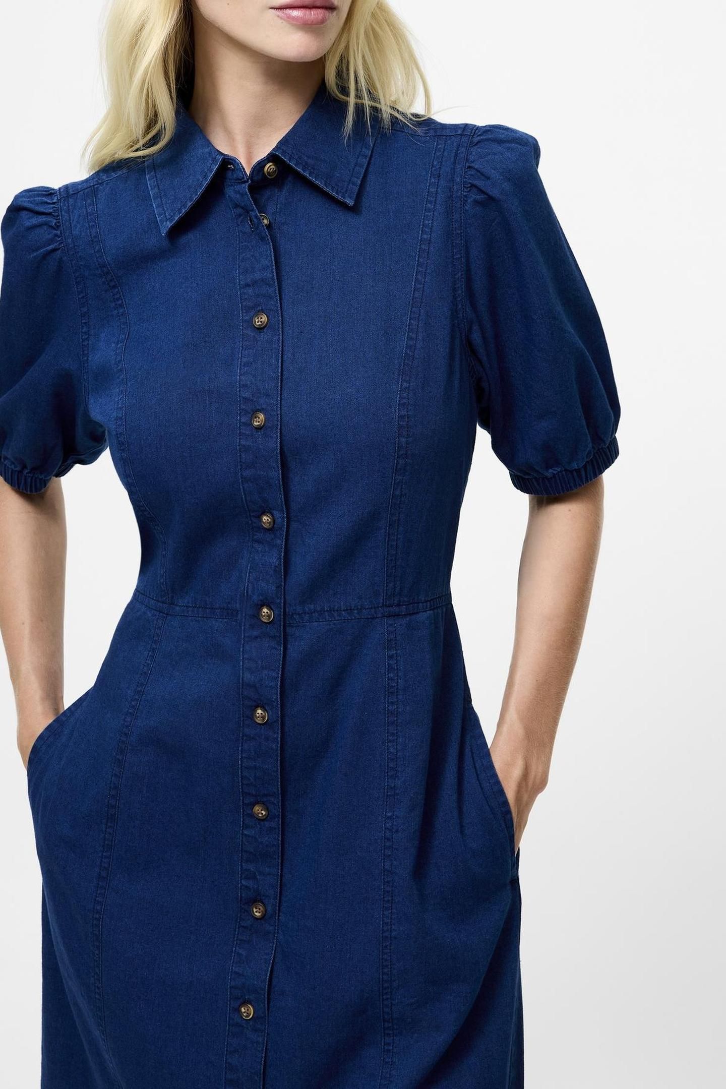 CHAMBRAY BUTTON THROUGH DRESS MID WASH 4